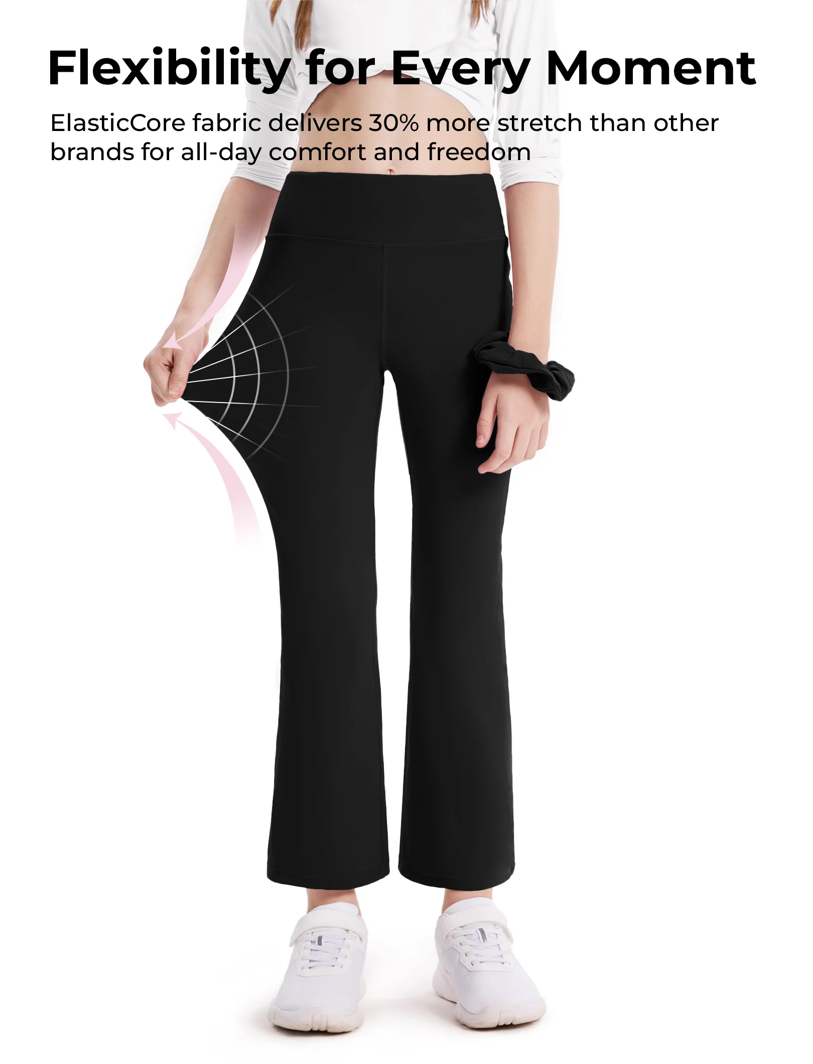 Girl's Leggings High-Waist Flared Yoga Pants with Complimentary Matching Scrunchie Black - Image 4