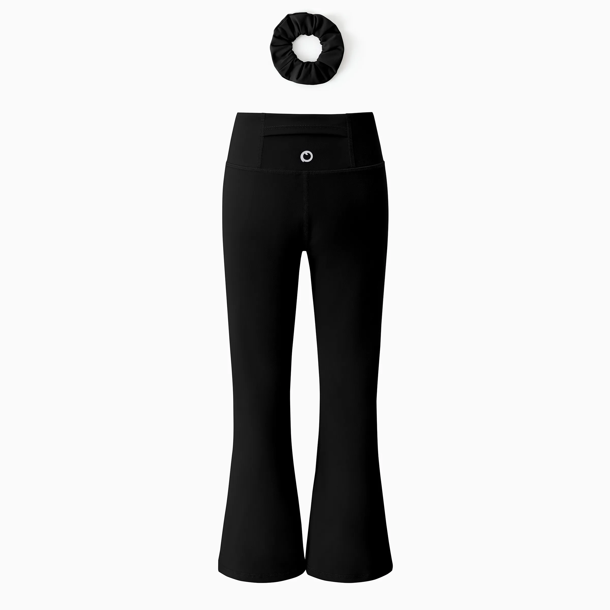 Girl's Leggings High-Waist Flared Yoga Pants with Complimentary Matching Scrunchie Black - Image 7