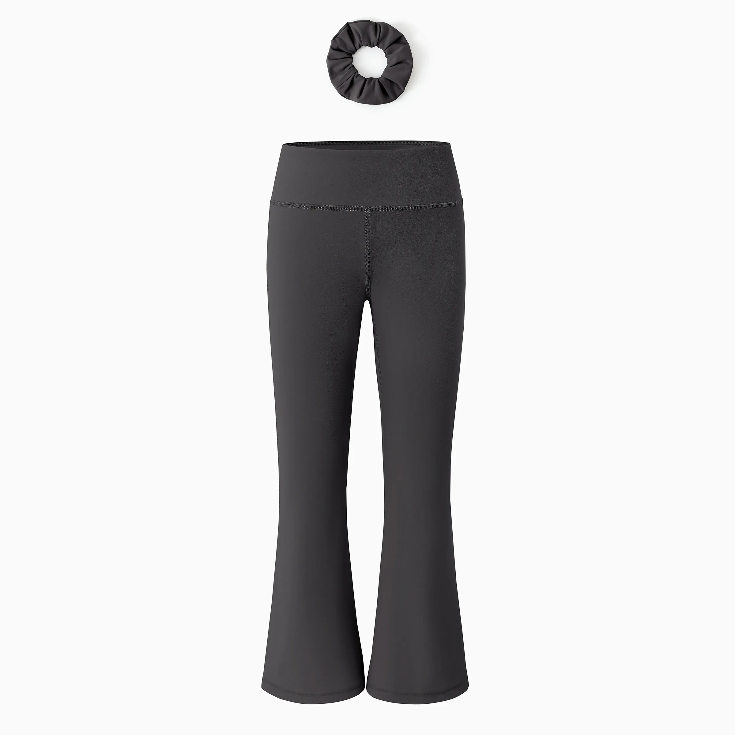 Girl's Leggings High-Waist Flared Yoga Pants with Complimentary Matching Scrunchie Dark Grey - Image 16