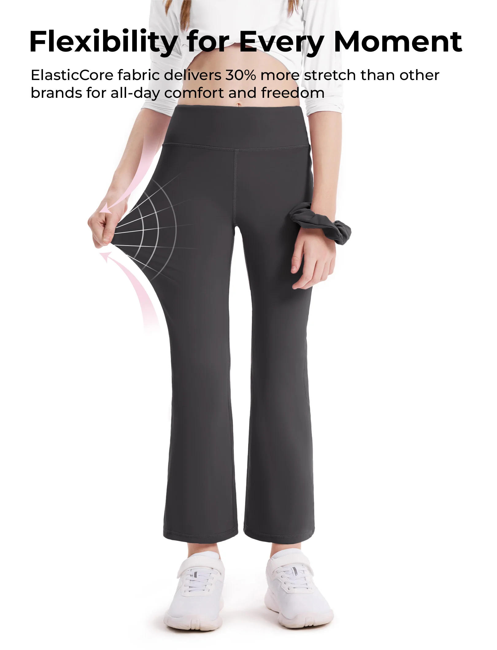 Girl's Leggings High-Waist Flared Yoga Pants with Complimentary Matching Scrunchie Dark Grey - Image 3
