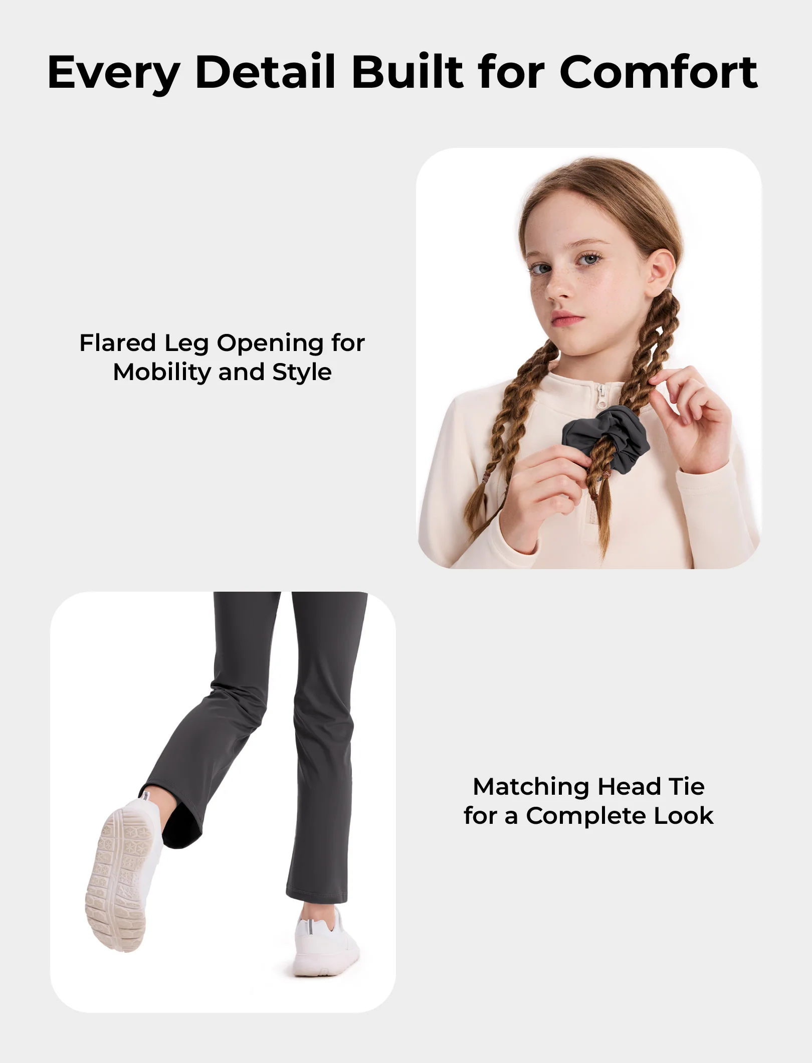 Girl's Leggings High-Waist Flared Yoga Pants with Complimentary Matching Scrunchie Dark Grey - Image 6