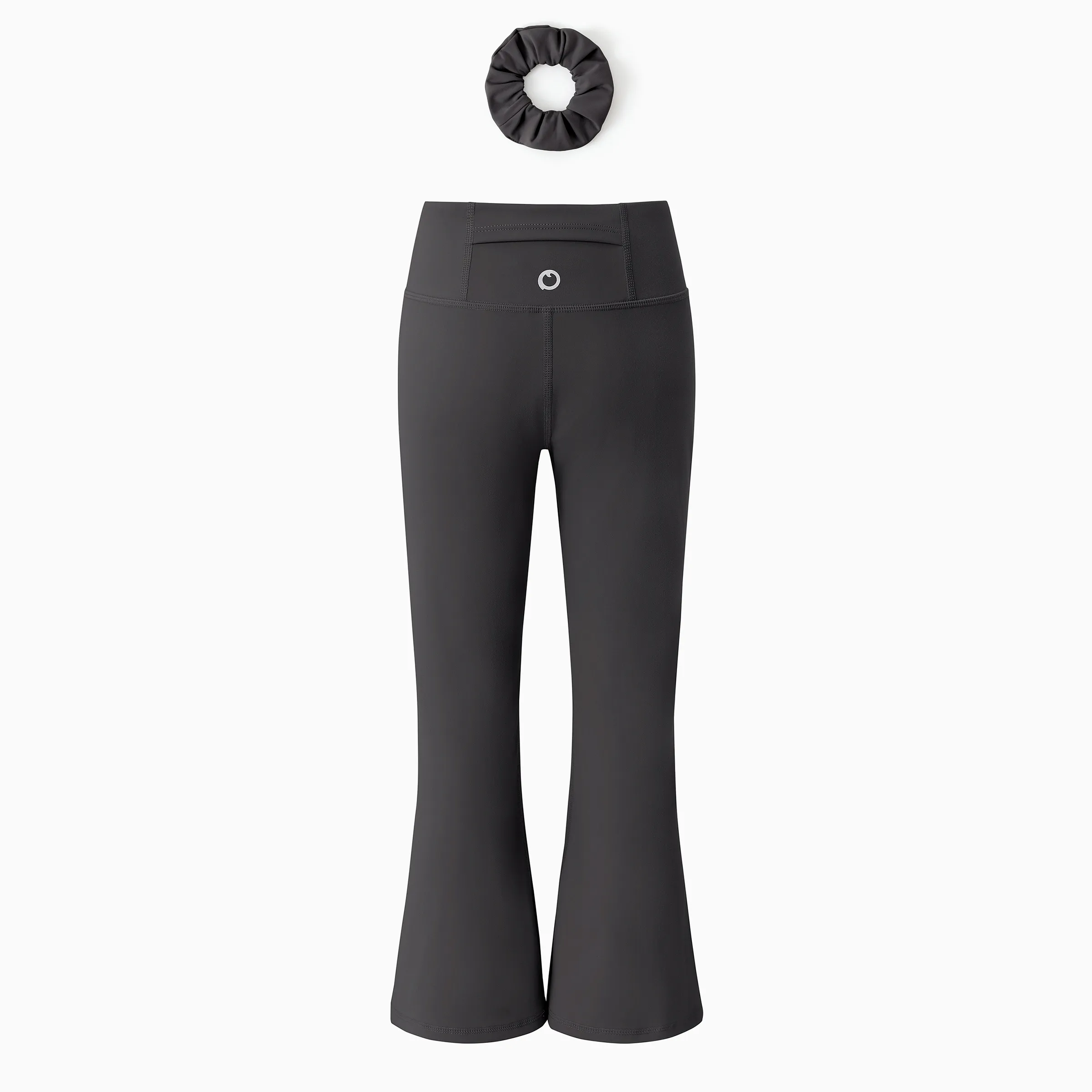 Girl's Leggings High-Waist Flared Yoga Pants with Complimentary Matching Scrunchie Dark Grey - Image 7