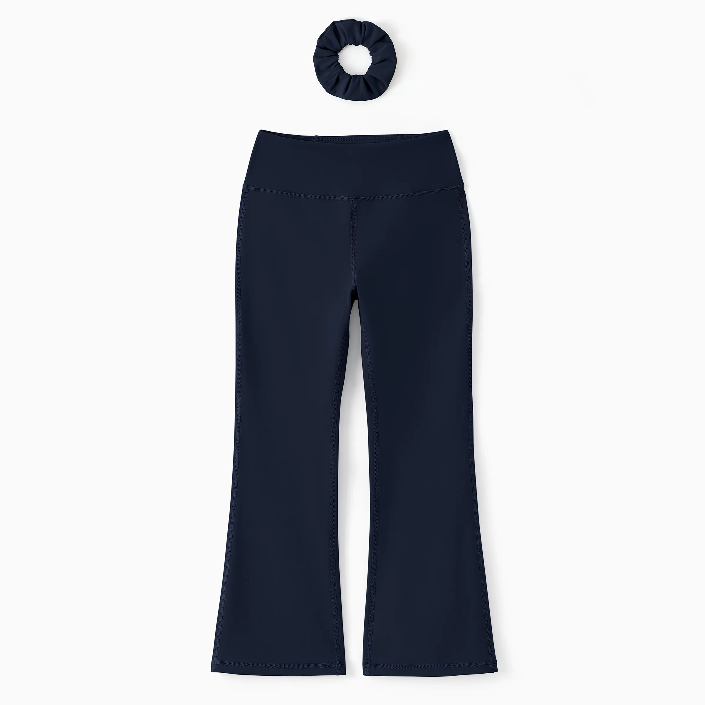 Girl's Leggings High-Waist Flared Yoga Pants with Complimentary Matching Scrunchie Deep Blue - Image 12