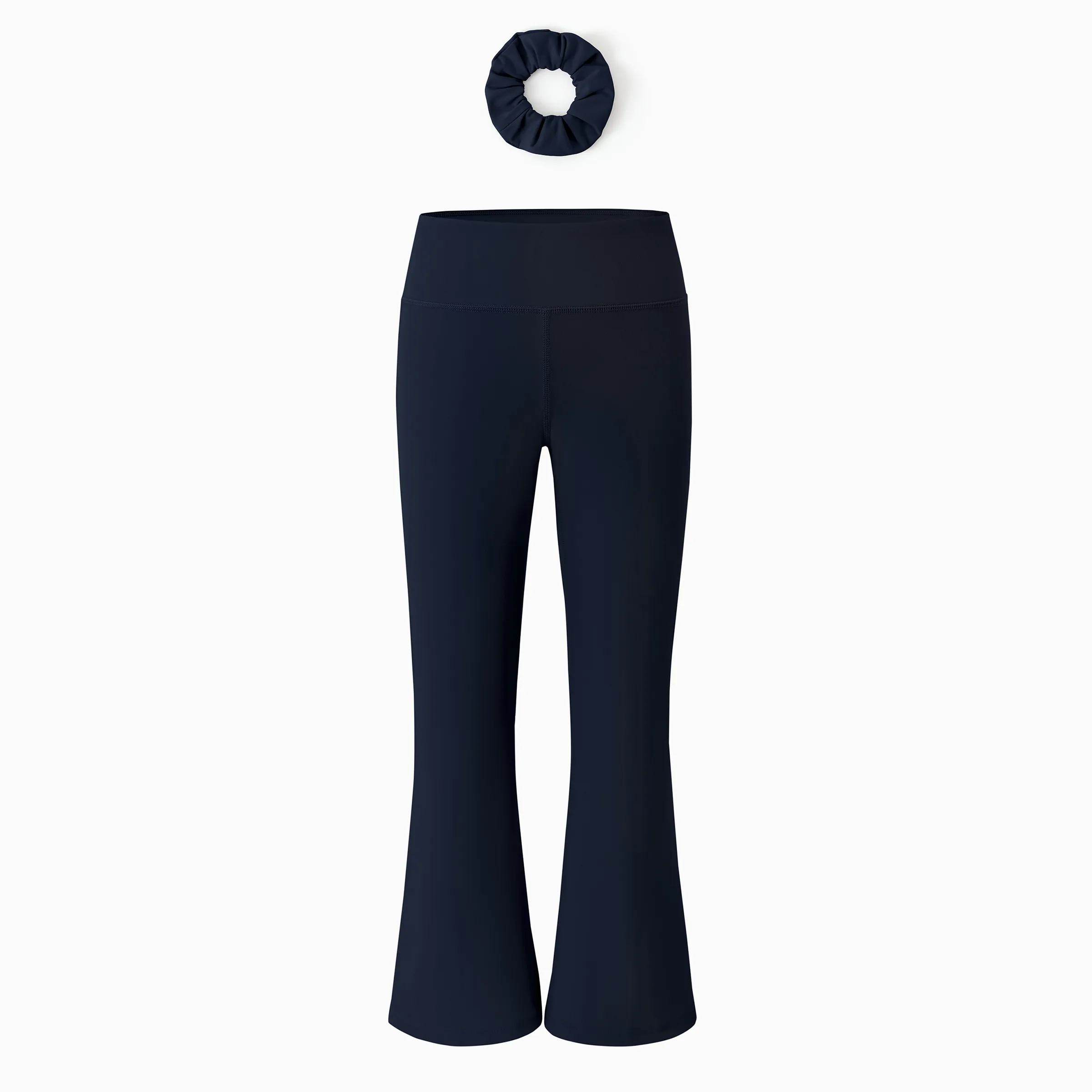 Girl's Leggings High-Waist Flared Yoga Pants with Complimentary Matching Scrunchie Deep Blue - Image 16