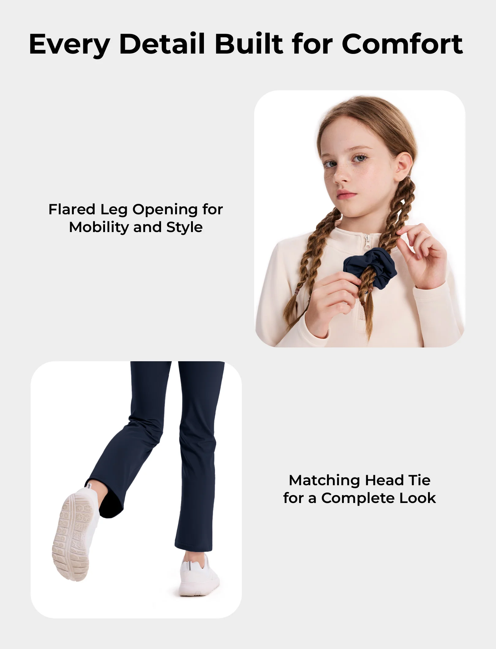 Girl's Leggings High-Waist Flared Yoga Pants with Complimentary Matching Scrunchie Deep Blue - Image 6