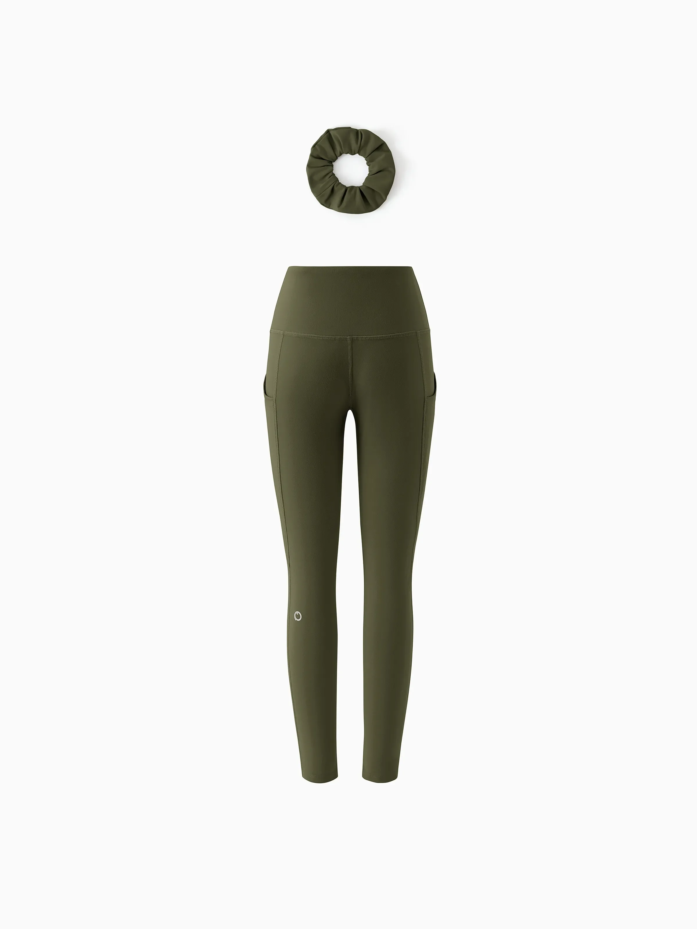 Girl's Leggings High-Waist Yoga Pants Solid Color Leggings with Complimentary Matching Scrunchie Army green - Image 3