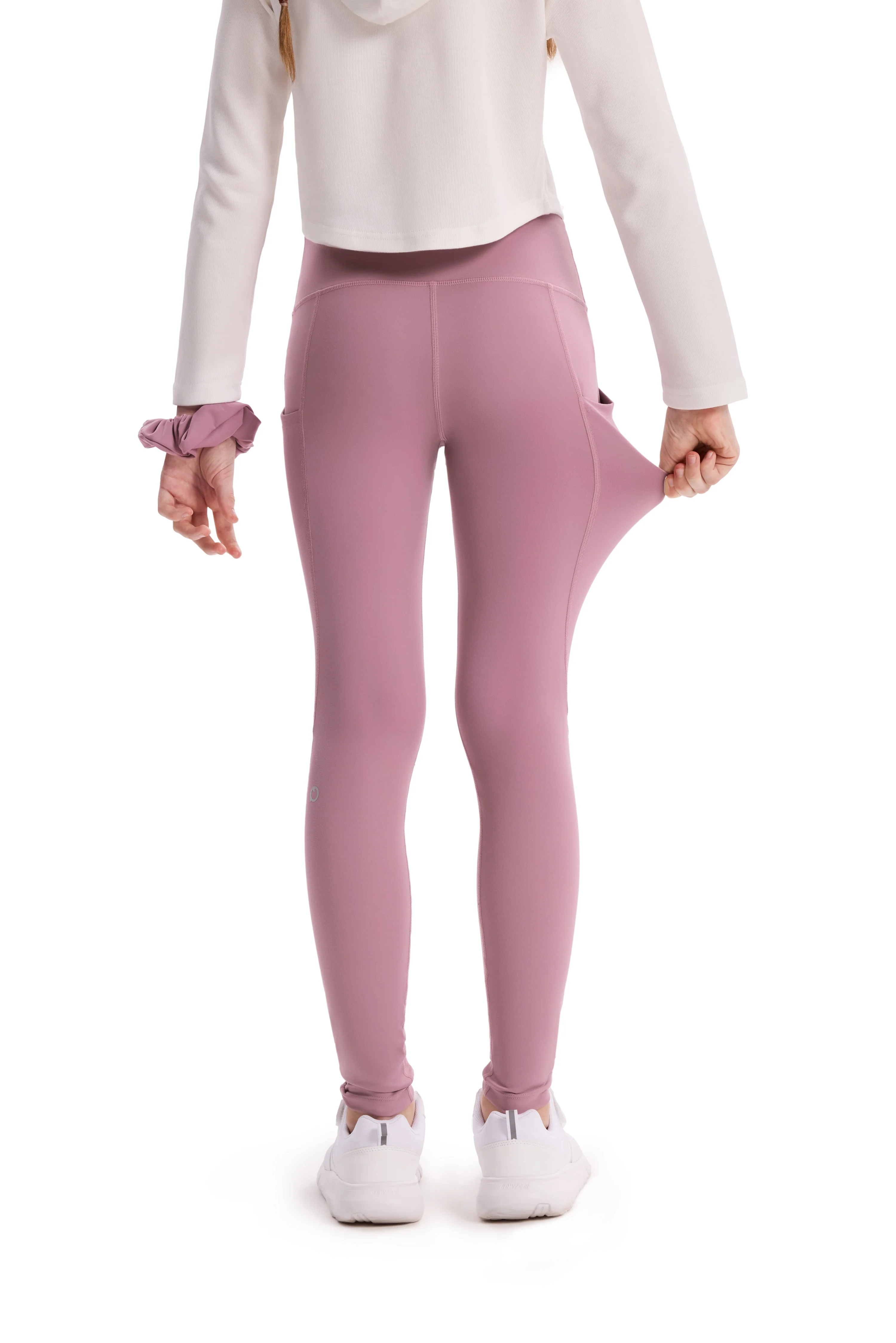 Girl's Leggings High-Waist Yoga Pants Solid Color Leggings with Complimentary Matching Scrunchie Purple - Image 3