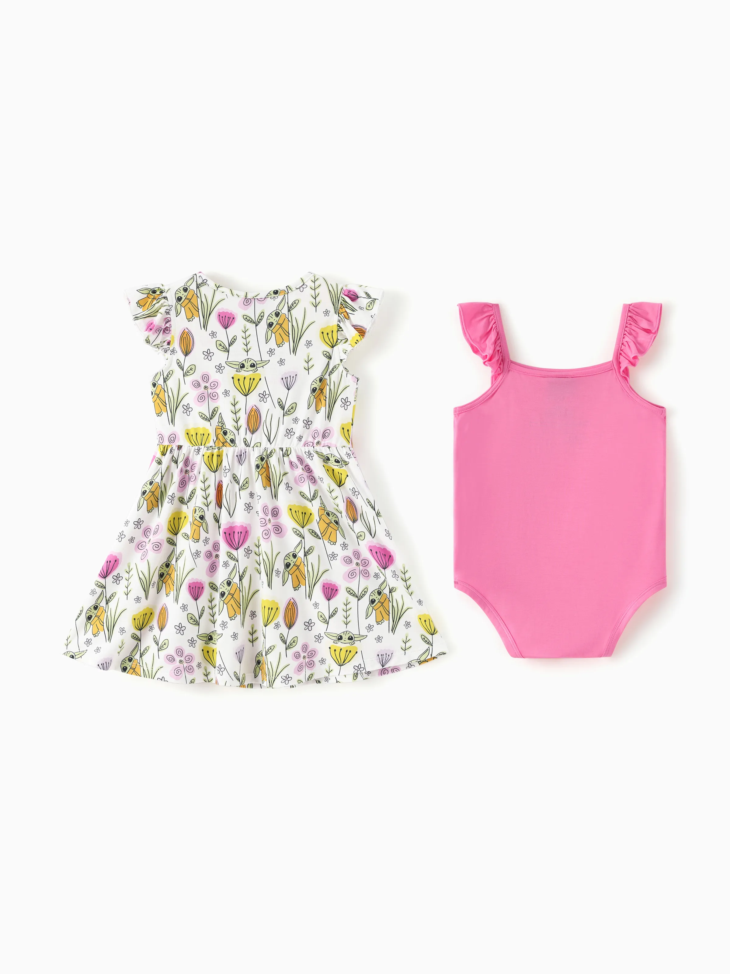 Star Wars Baby Girl Grogu Smocked Bodice Allover Print Dress/Bodysuit Hot Pink - Image 3