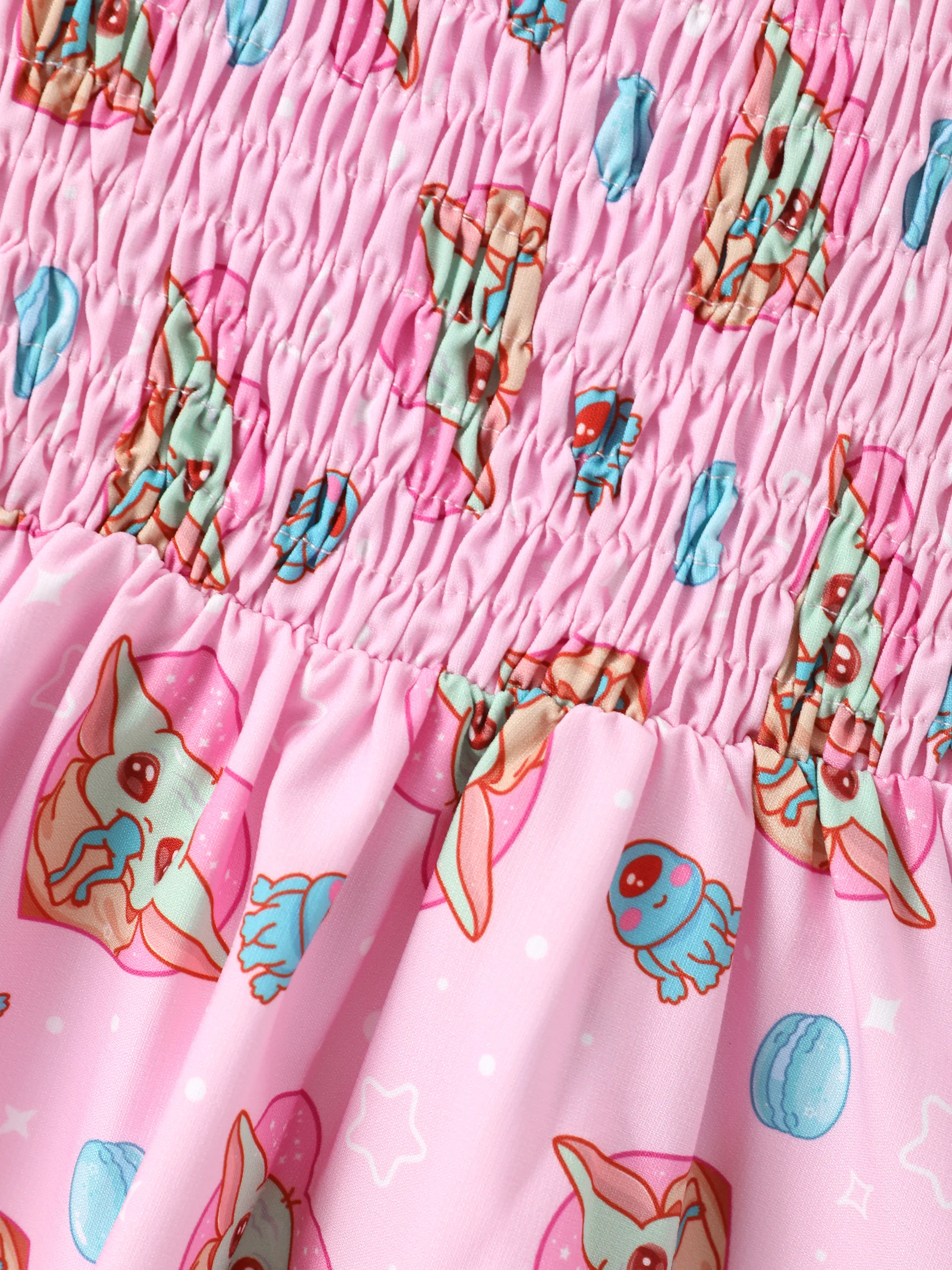 Star Wars Toddler/Kid Girl Grogu Smocked Bodice Allover Print Dress Pink - Image 4