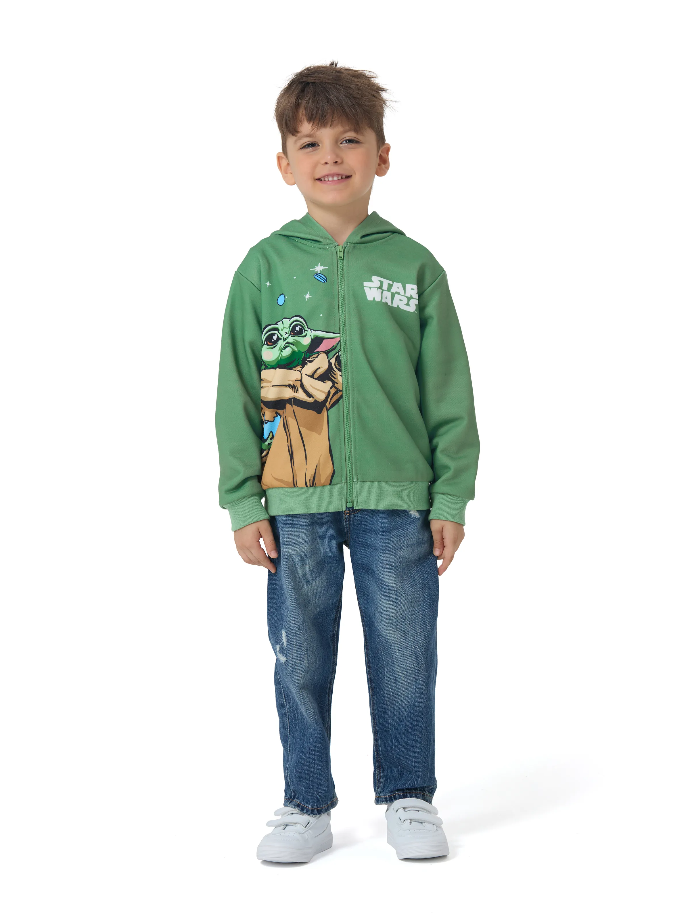 Star Wars Toddler/Kids Boy Grogu Knit Fabric Zip-up Hoodie Jacket Green - Image 4