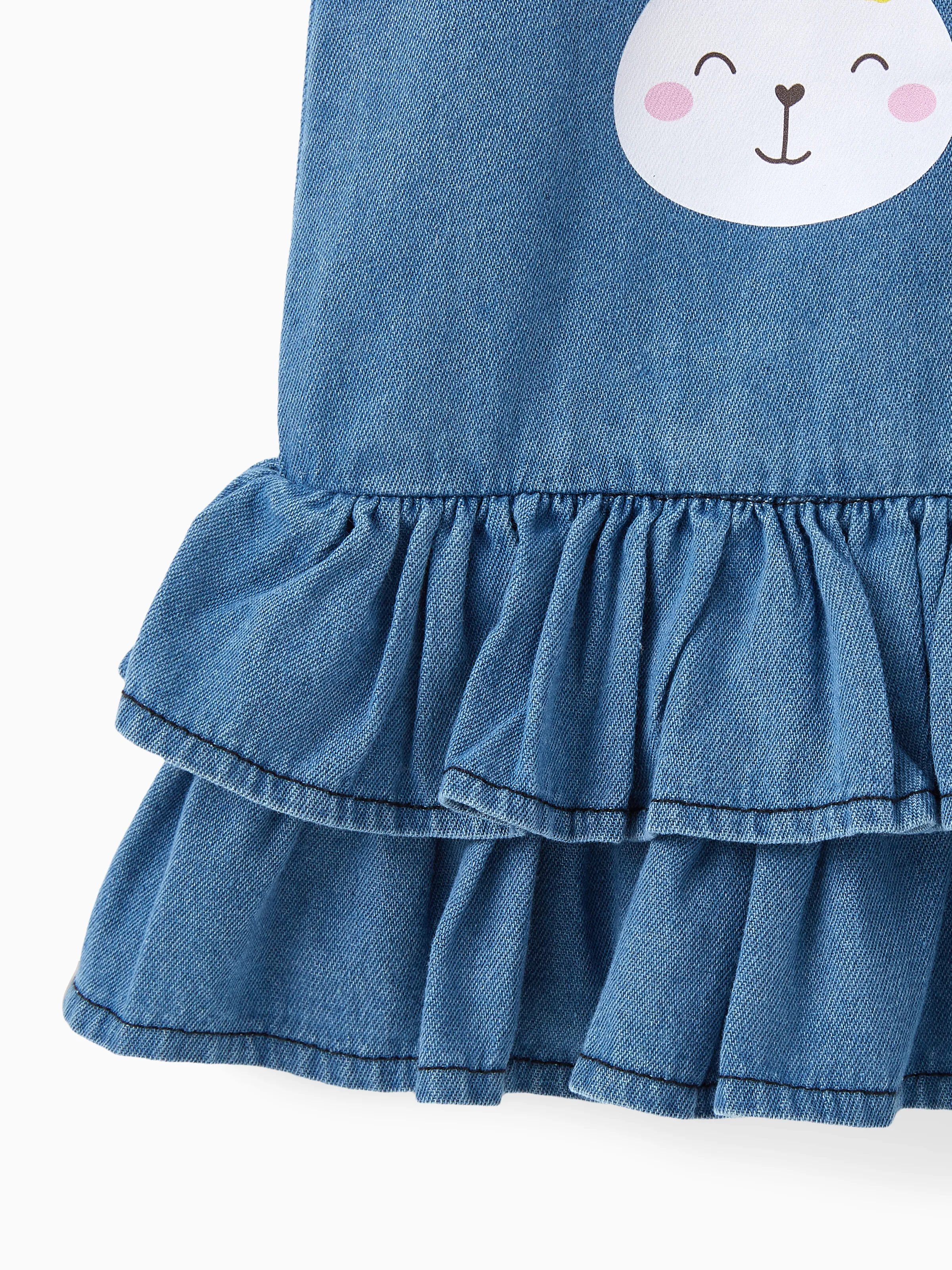 Sweet 2pcs Toddler Girl Dress Set with Ruffle Edge and Cute Rabbit Print DENIMBLUE - Image 13