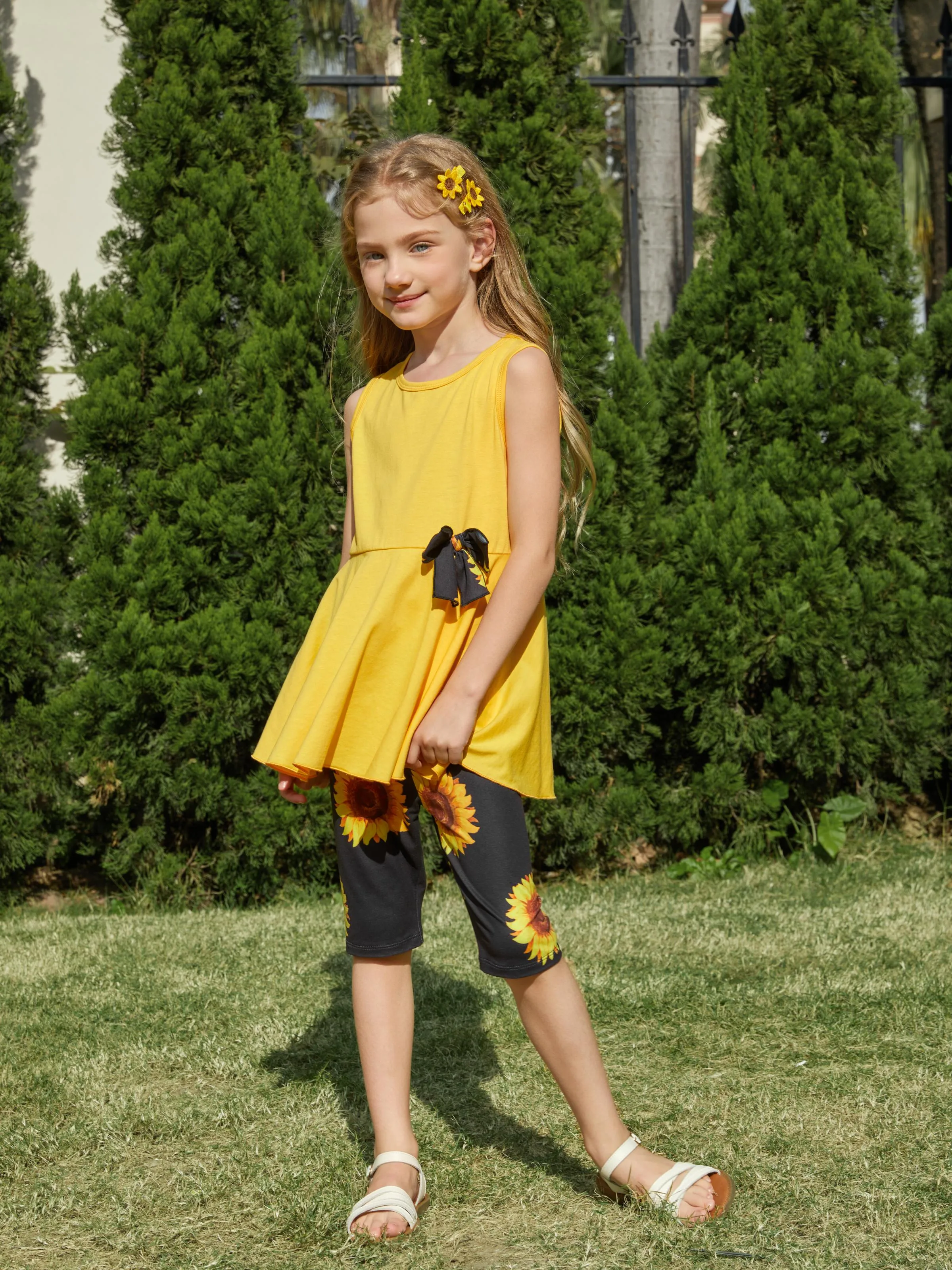 Toddler/Kid Girl 2pcs Tunie Top and Leggings Set Yellow - Image 2