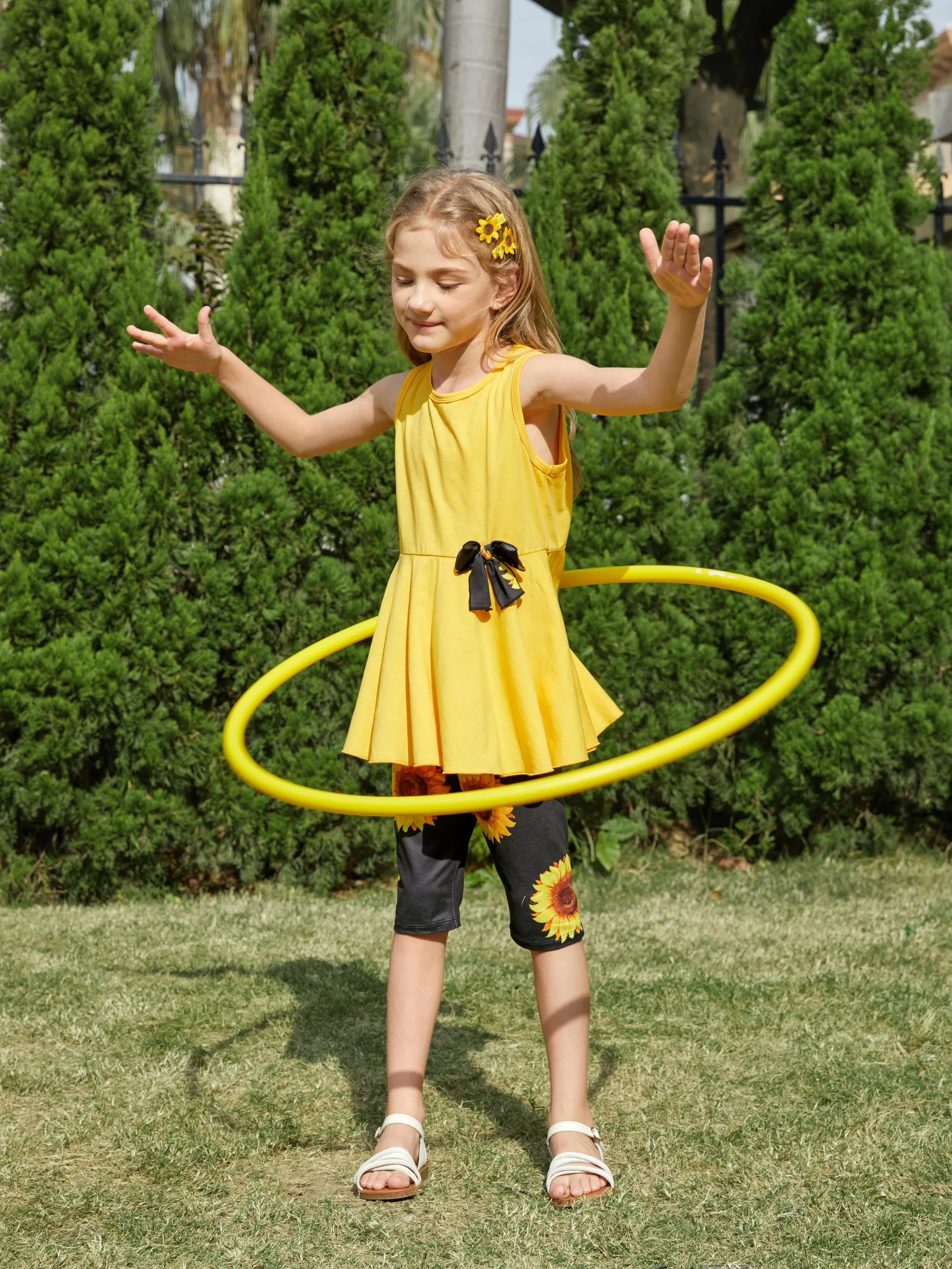 Toddler/Kid Girl 2pcs Tunie Top and Leggings Set Yellow - Image 3