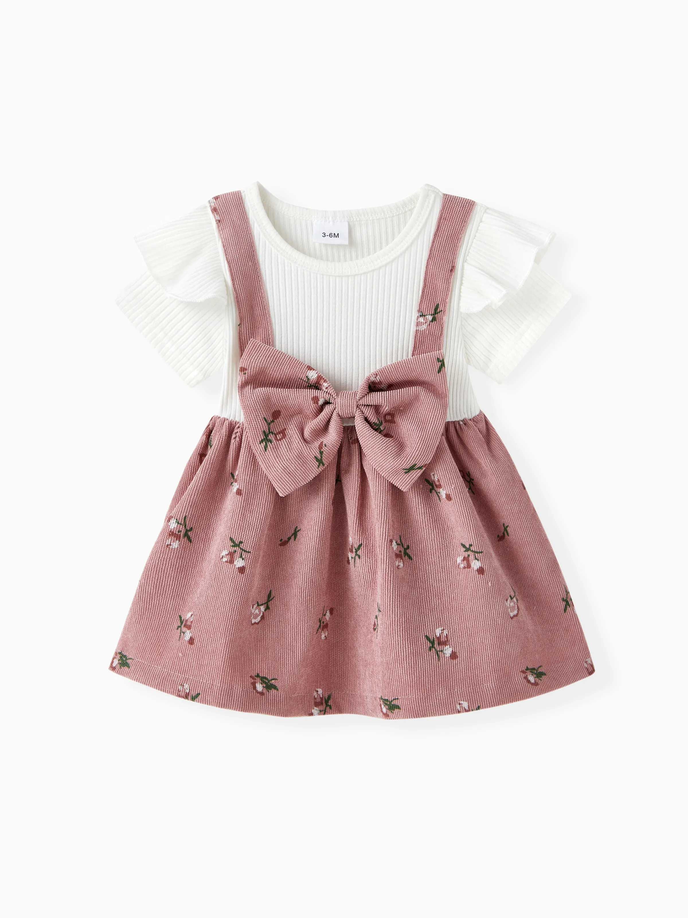 Baby Girl Sweet Dress with Flutter Sleeve and Broken Flower Pattern Pink - Image 3