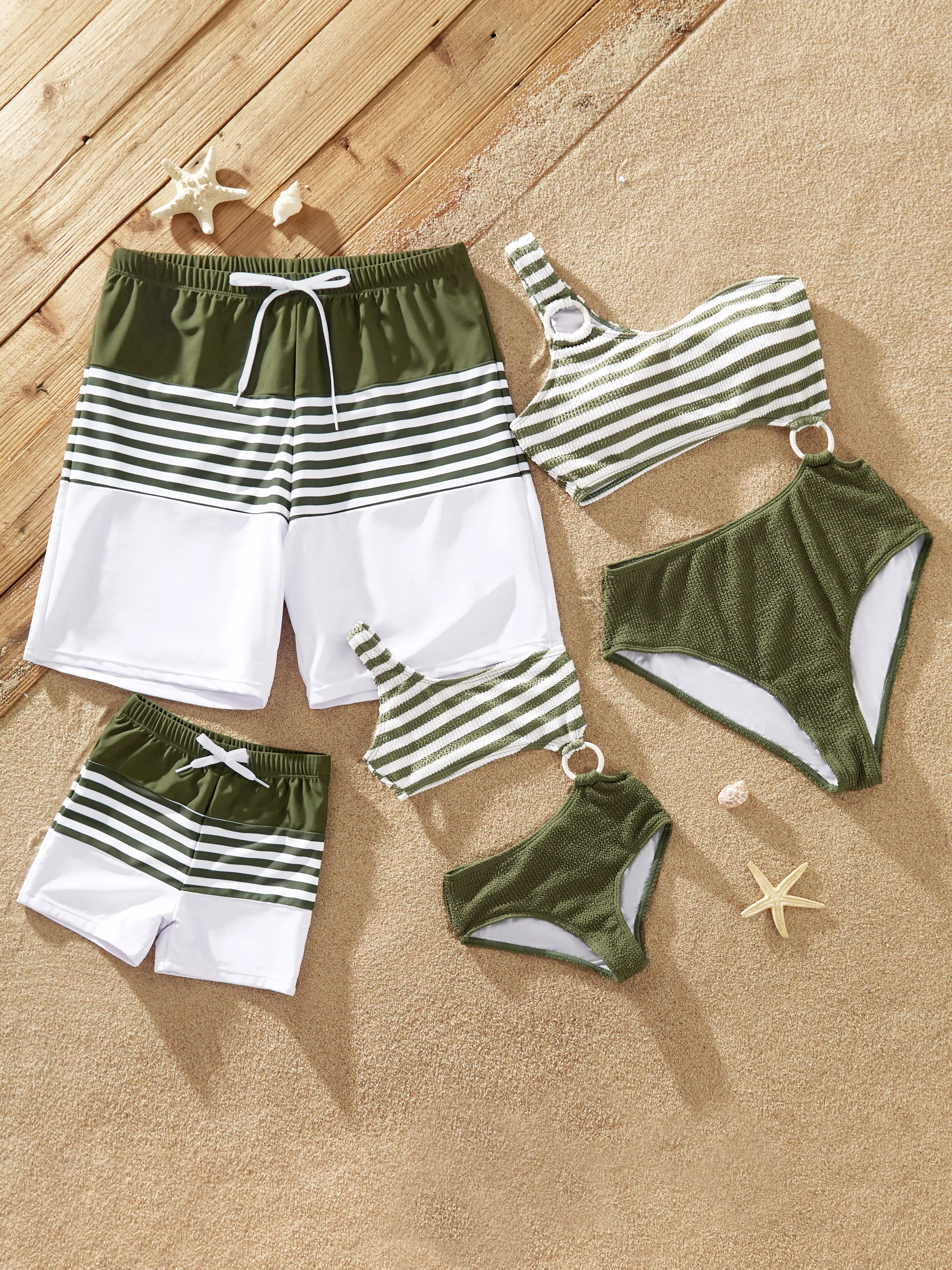 Toddler Boy Colorblock Stripe Swim Trunks Army green - Image 2