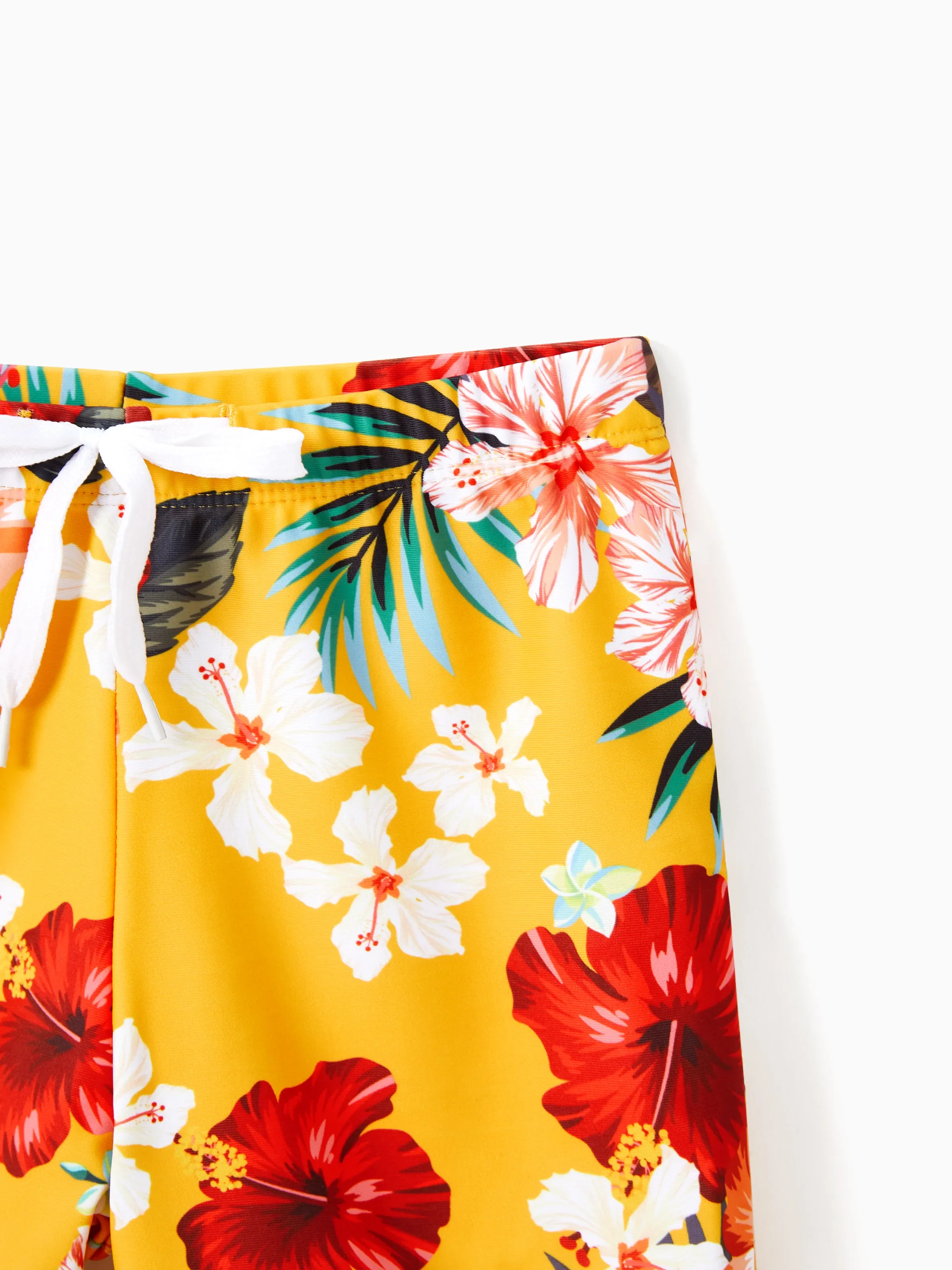 Toddler Boy Floral Drawstring Swim Trunks with Triangle Swim Bottom Yellow - Image 4
