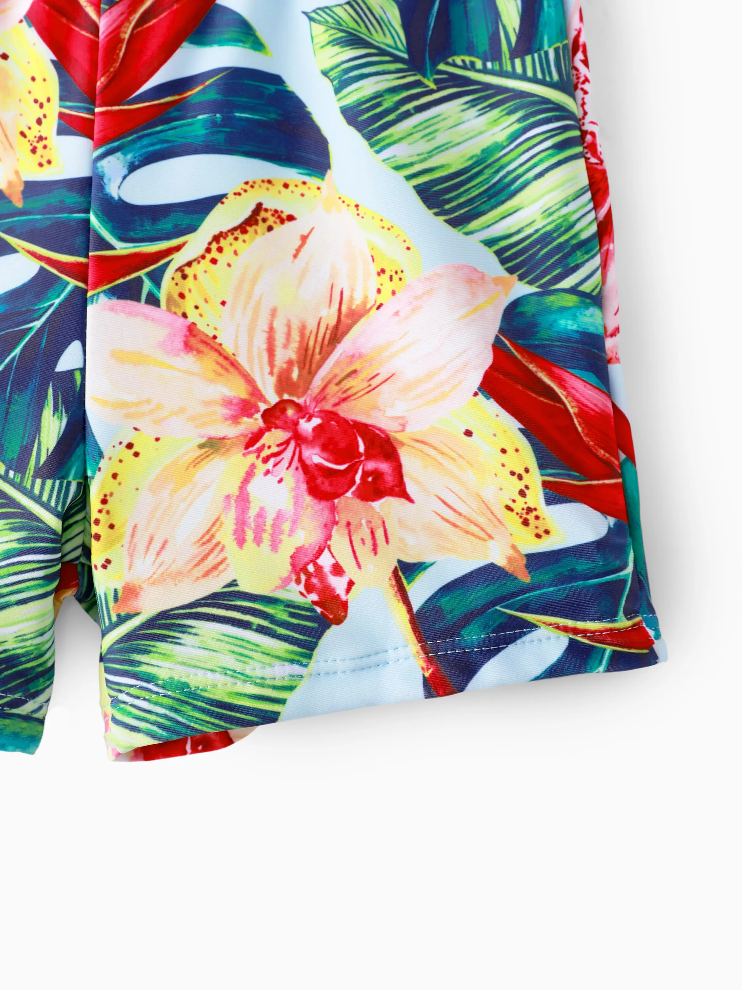 Toddler Boy Floral Drawstring Swim Trunks Red - Image 4