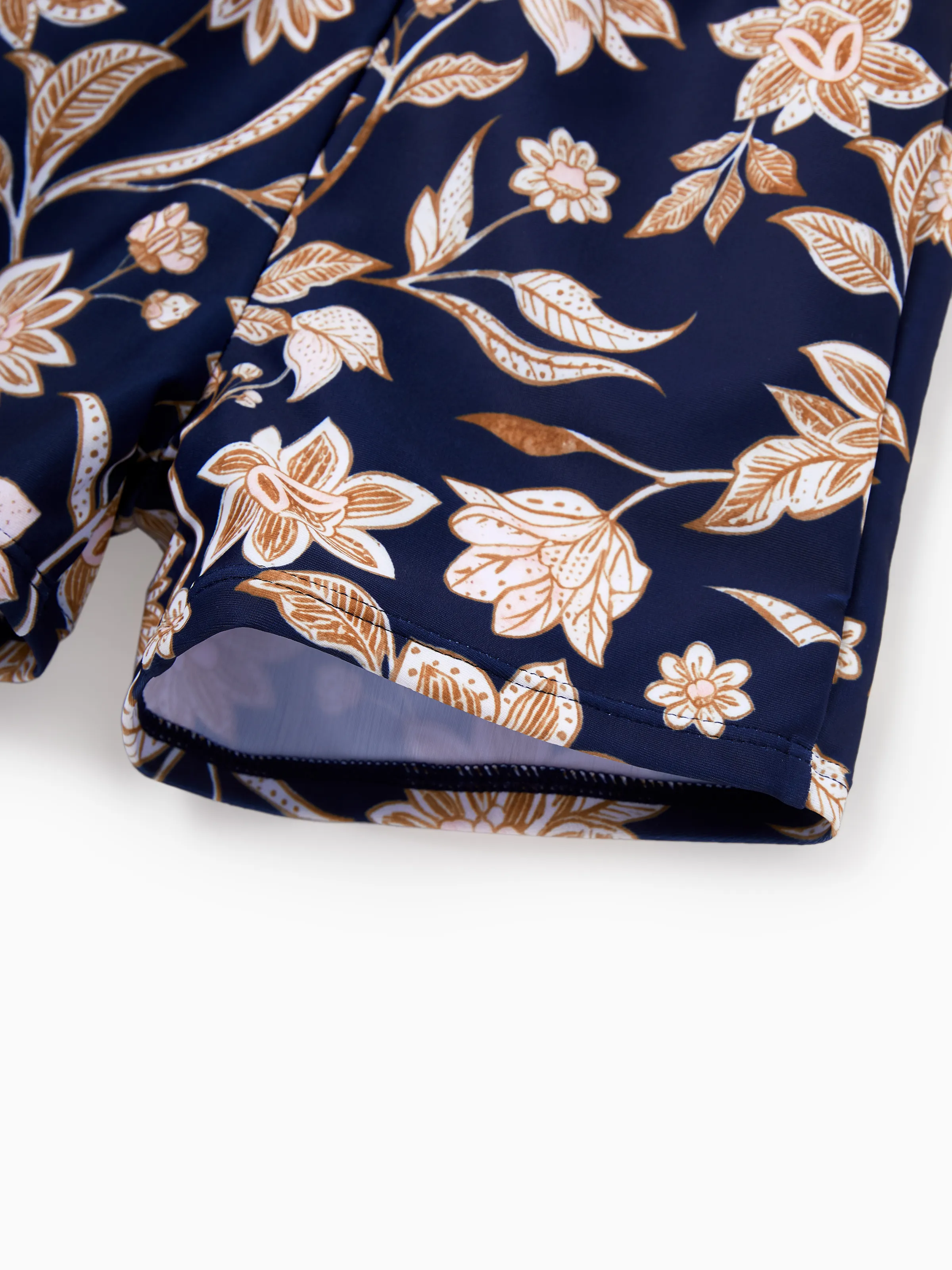 Toddler Boy Floral Print Swim Trunks Deep Blue - Image 5