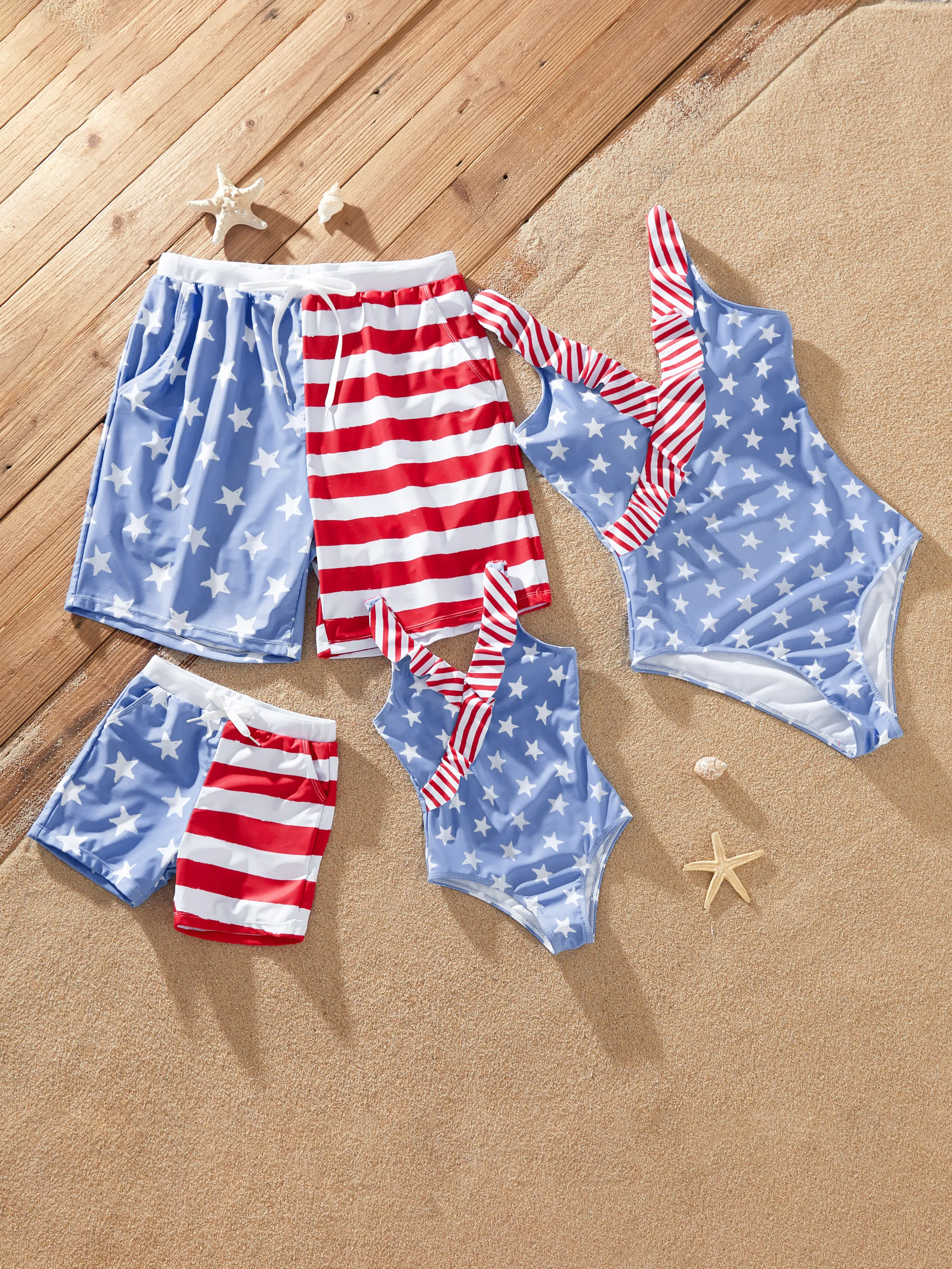Toddler Boy Independence Day 4th of July Patriotic Swimwear Stars Stripes Board Shorts Blue - Image 2