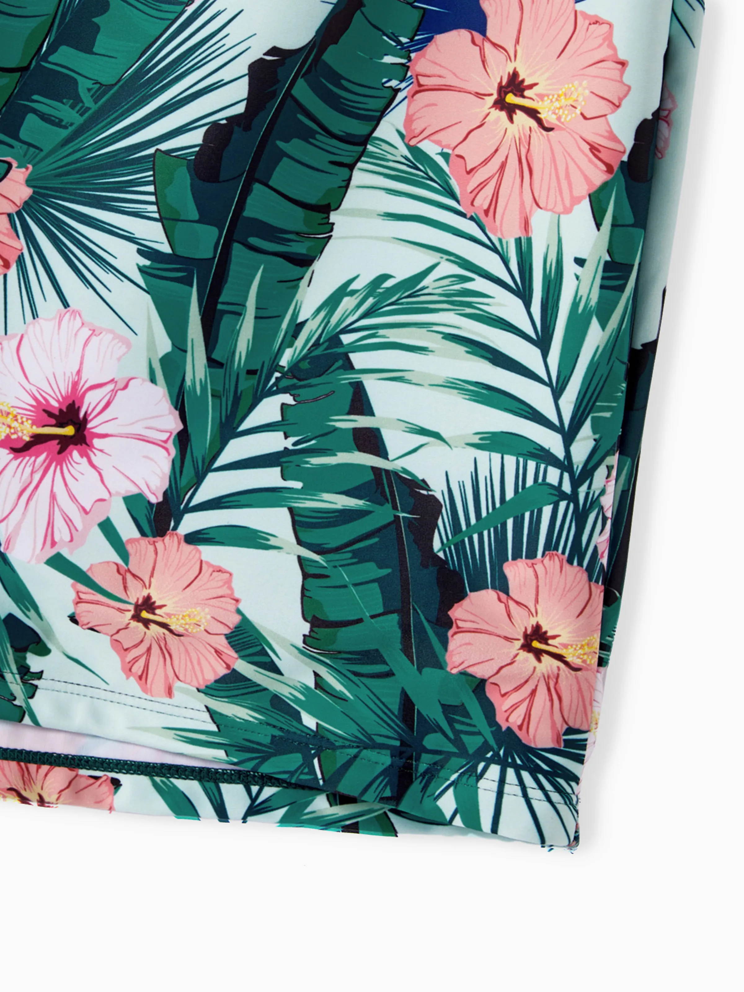 Toddler Boy Plant Print Ruffle Trim Spliced One-piece Swimsuit or Swim Trunks Green - Image 5