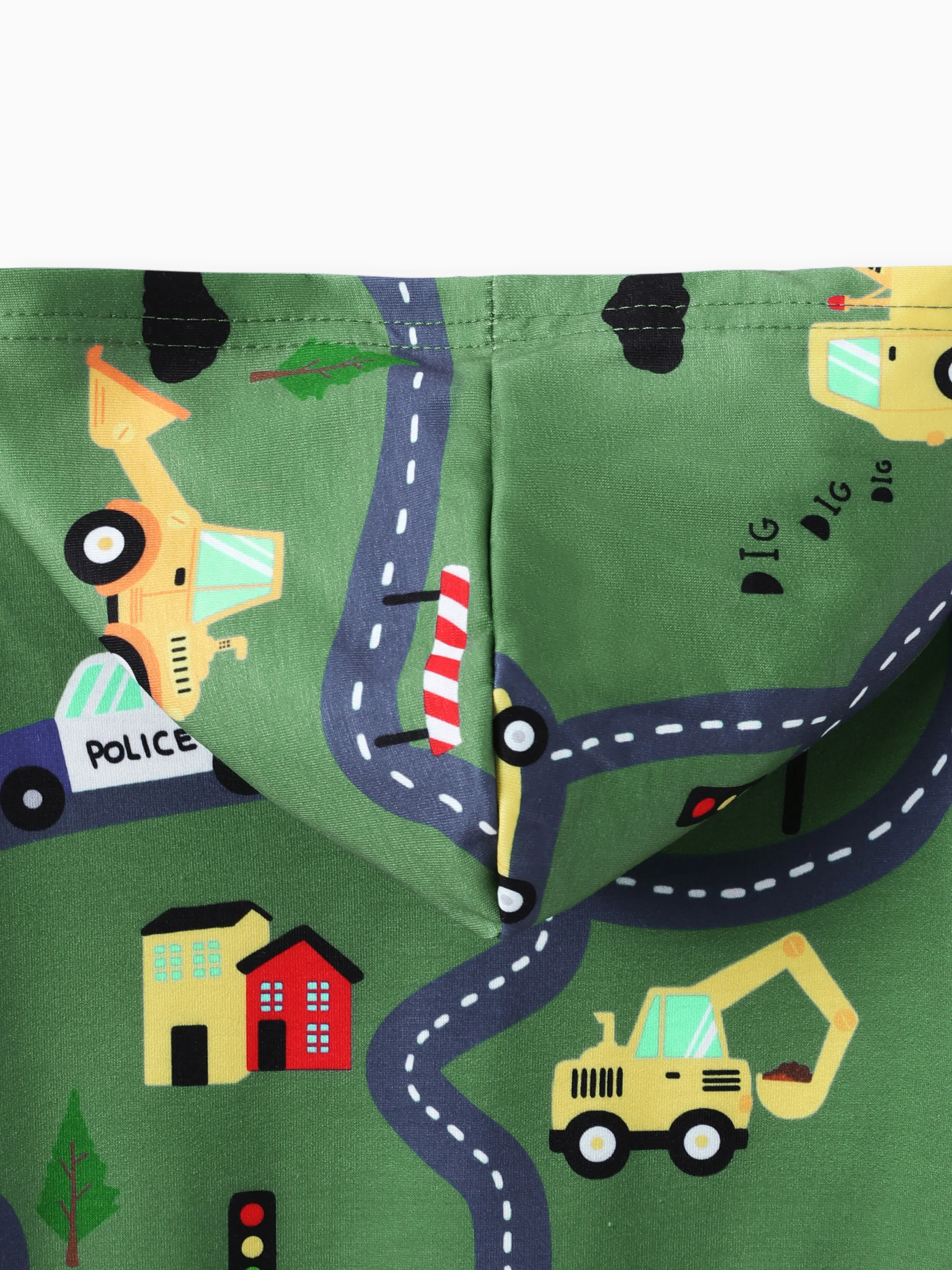 Toddler Boy Road Vehicle Print Hoodie Sweatshirt Dark Green - Image 5
