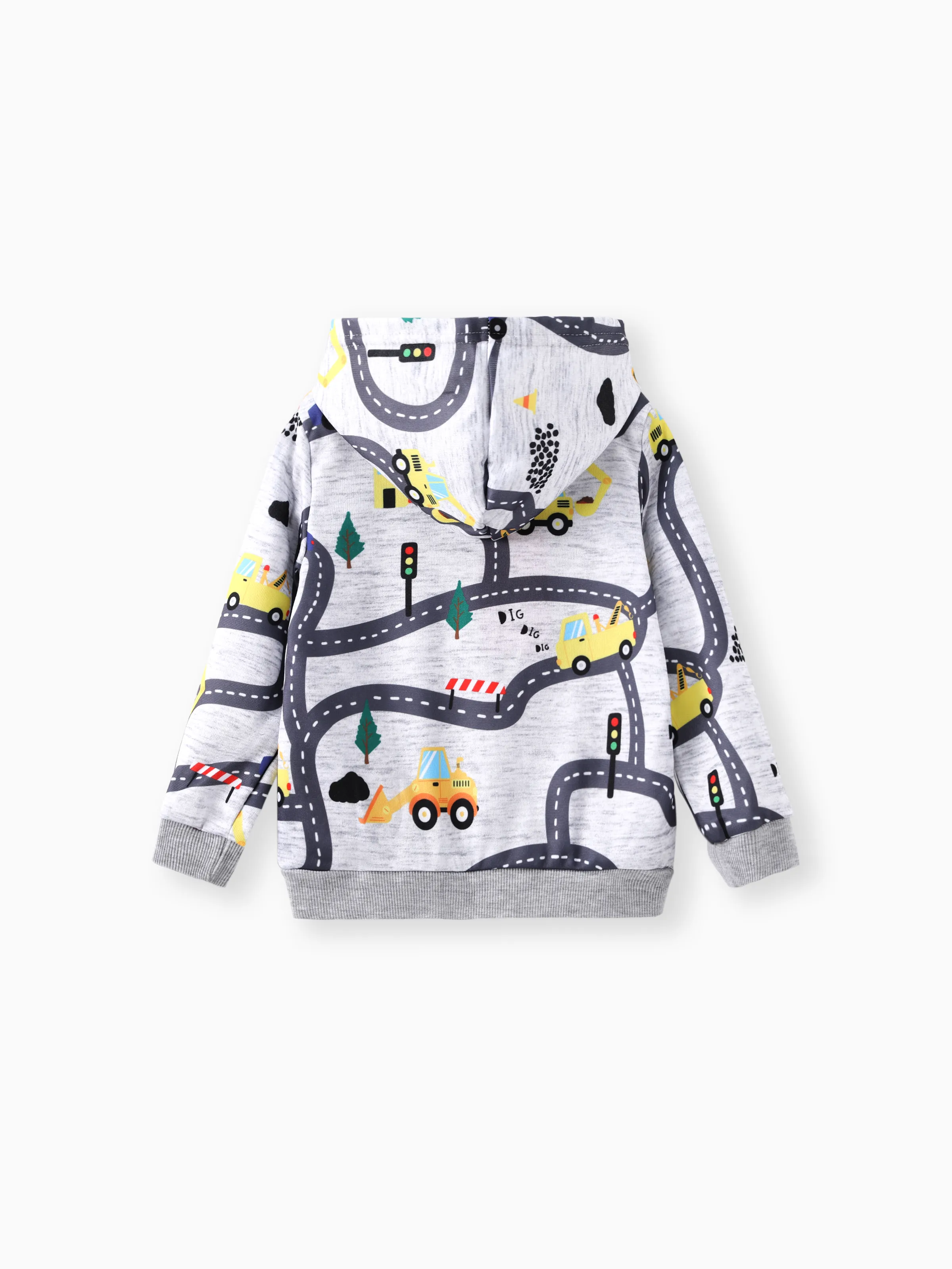 Toddler Boy Road Vehicle Print Hoodie Sweatshirt Light Grey - Image 2