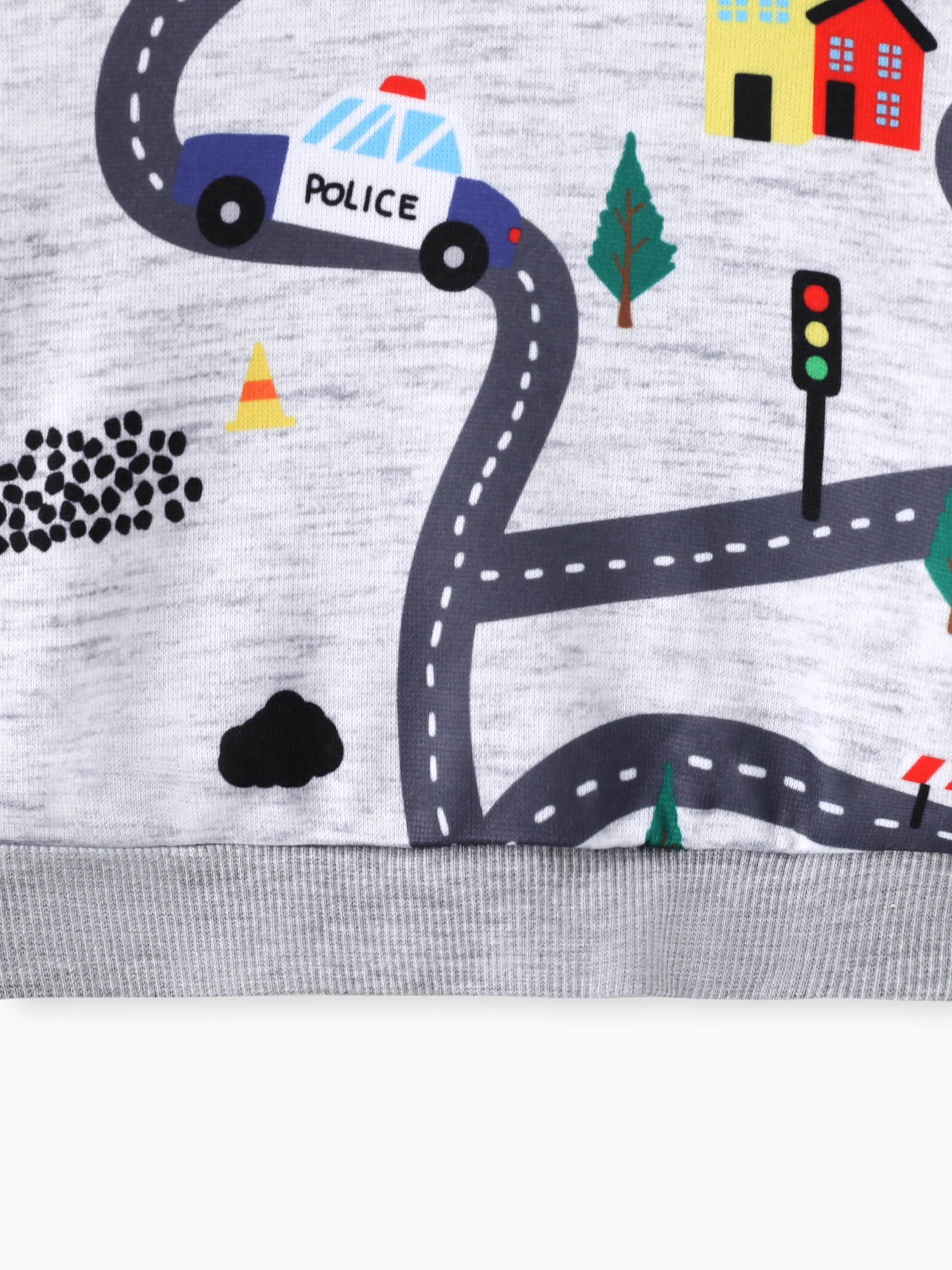 Toddler Boy Road Vehicle Print Hoodie Sweatshirt Light Grey - Image 8
