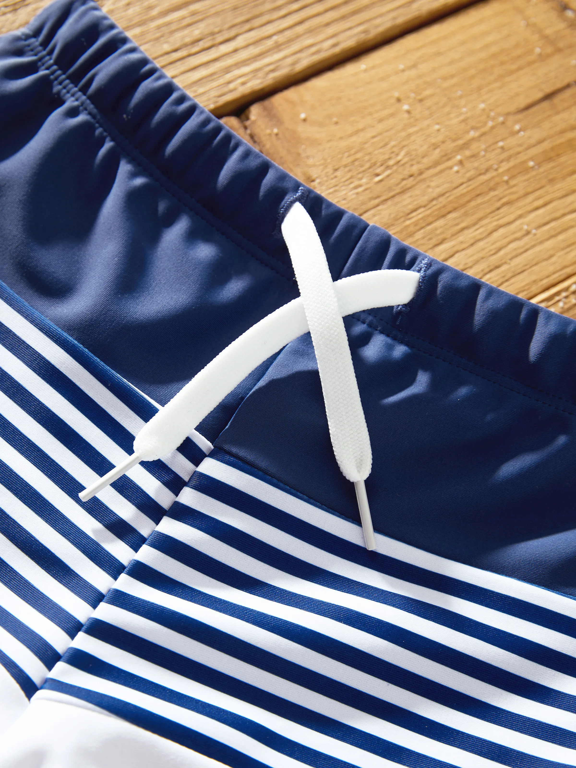 Toddler Boy Stripe Swim trunks - Tight Fit Polyester Spandex Matching Outfits Dark Blue+white - Image 5