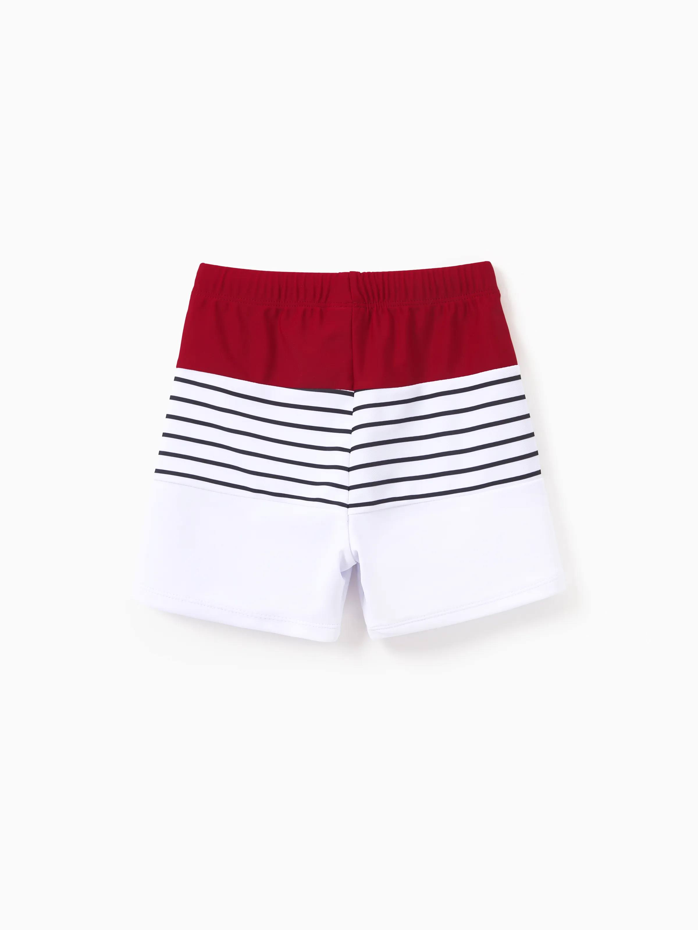 Toddler Boy Swimsuits Red Striped Colorblock Swim Trunks Matching Beachwear Outfits for Summer, Cruise, Vacation Red - Image 3