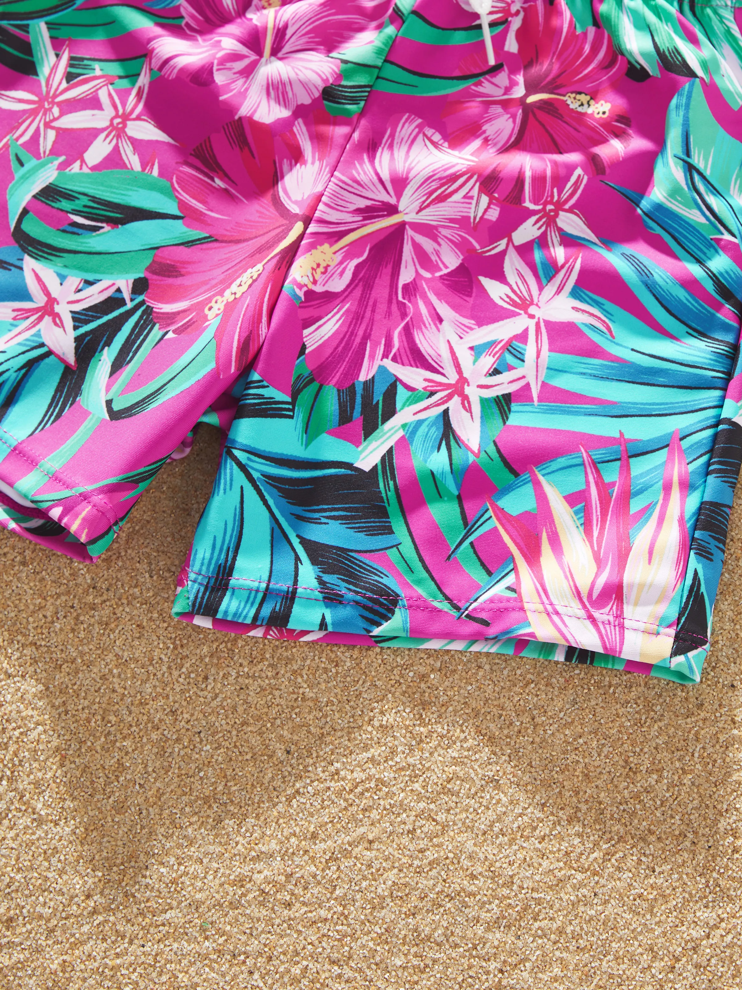 Toddler Boy Swimsuits Tropical Pink Leaf Print Halter Swim Trunks Set Pink - Image 5