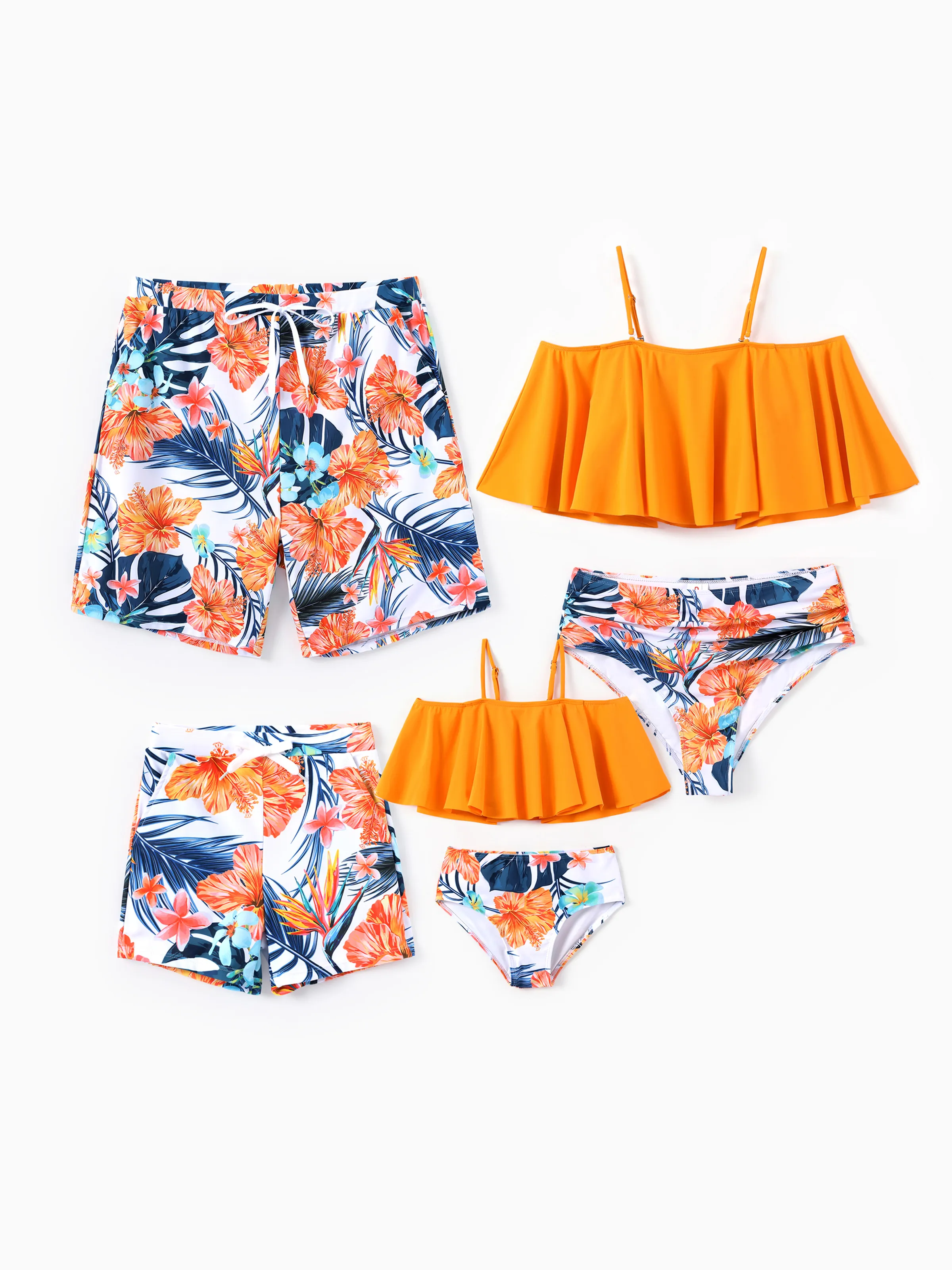 Toddler Boy Swimwear Tropical Floral Board Shorts for boys, Bright Summer Beach Outfits Orange - Image 2