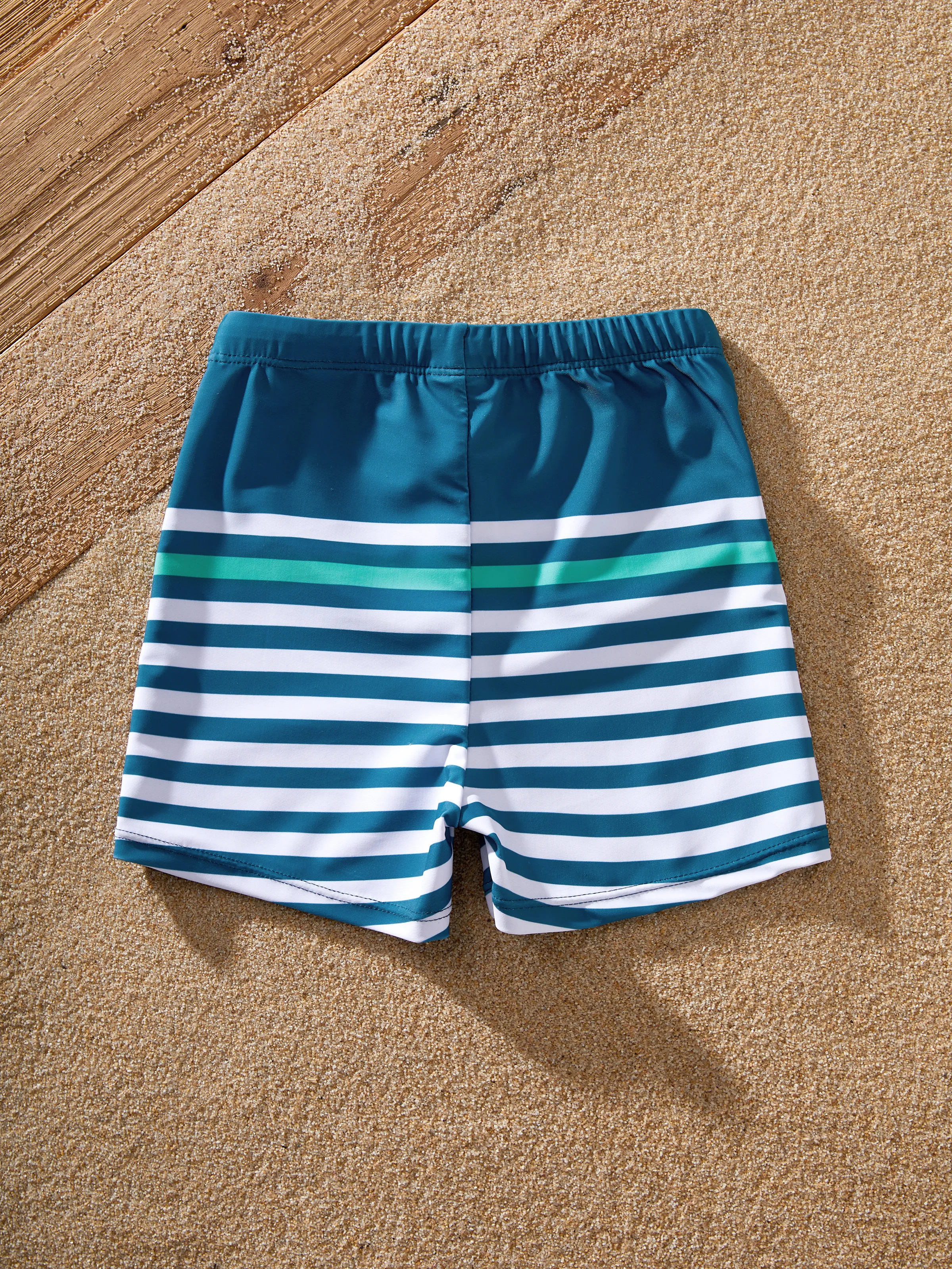 Toddler Boy Teal Striped Swim Trunks Set Multi-color - Image 3