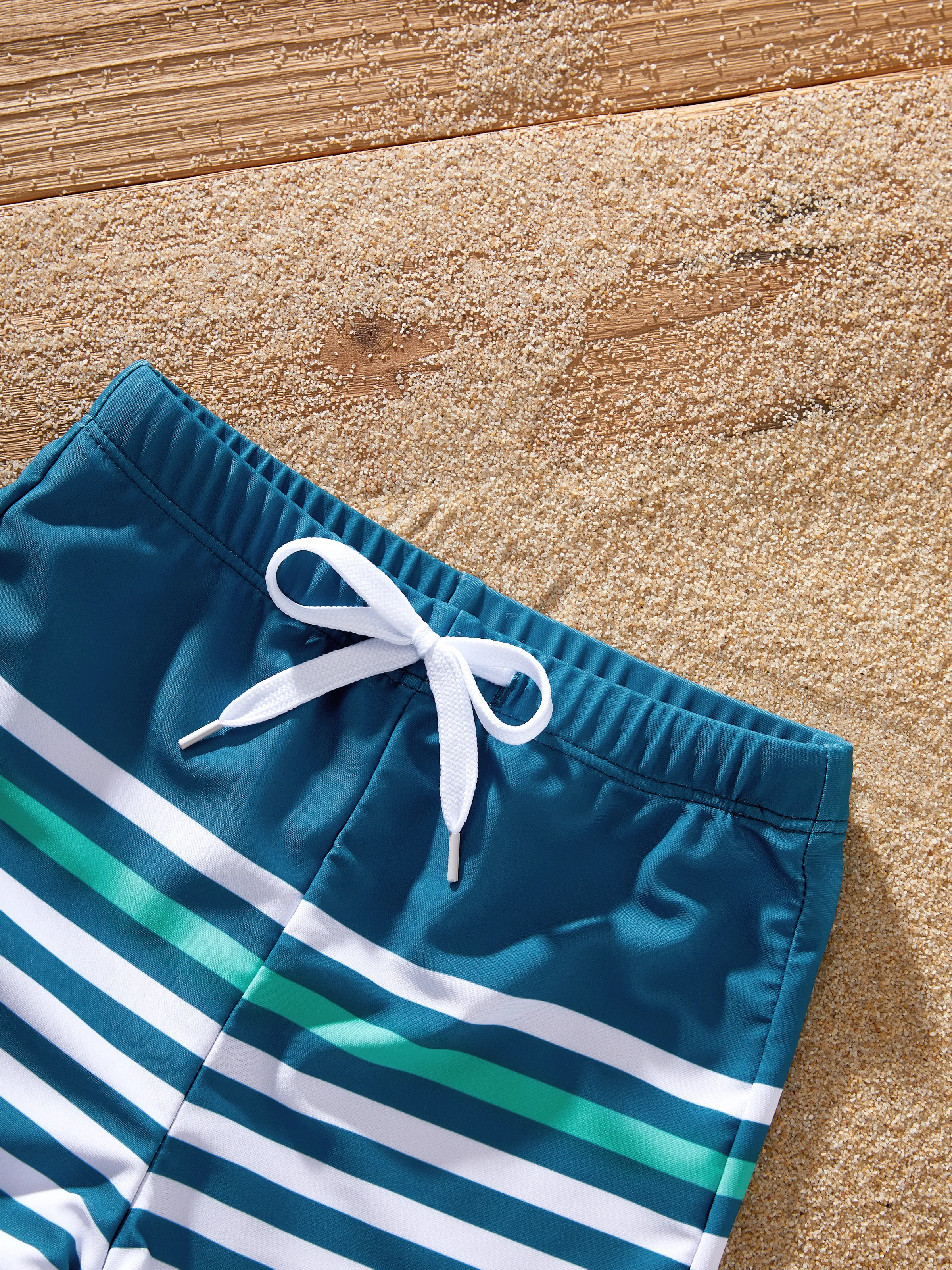 Toddler Boy Teal Striped Swim Trunks Set Multi-color - Image 4