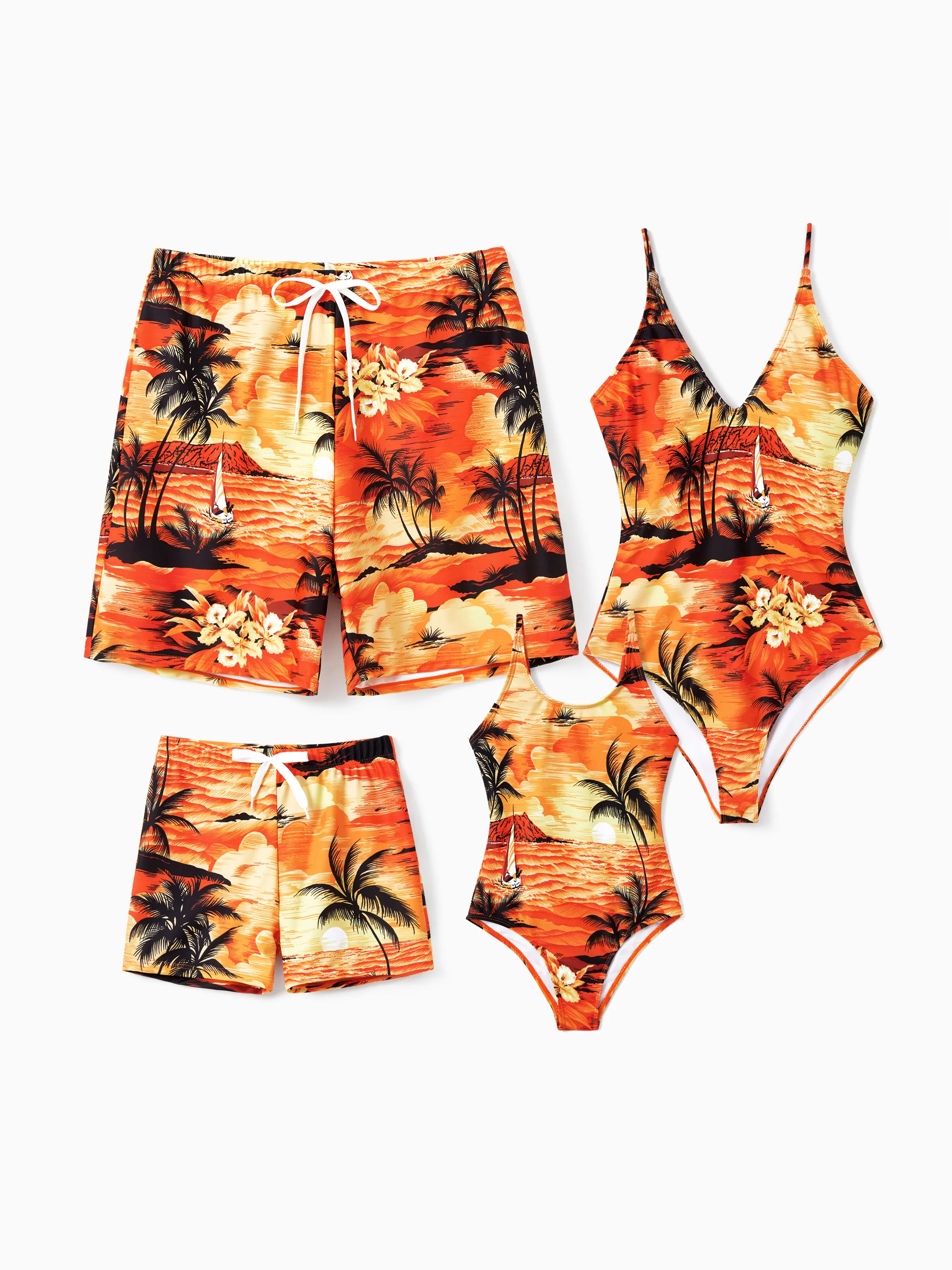 Toddler Boy Tropical Hawaiian Swimwear Orange - Image 2