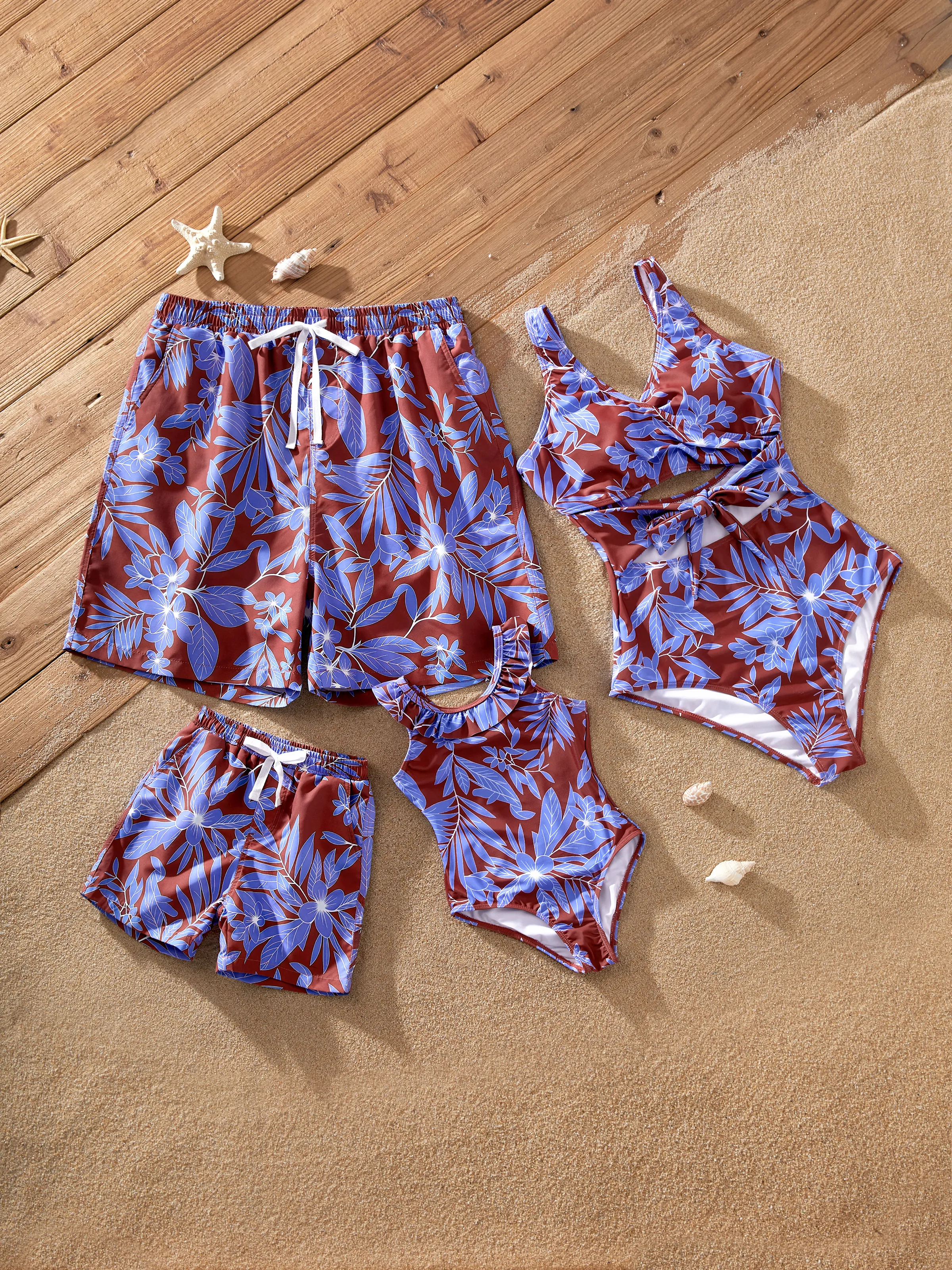 Toddler Boy Tropical Leaf Print Swim Trunks Set Multi-color - Image 2