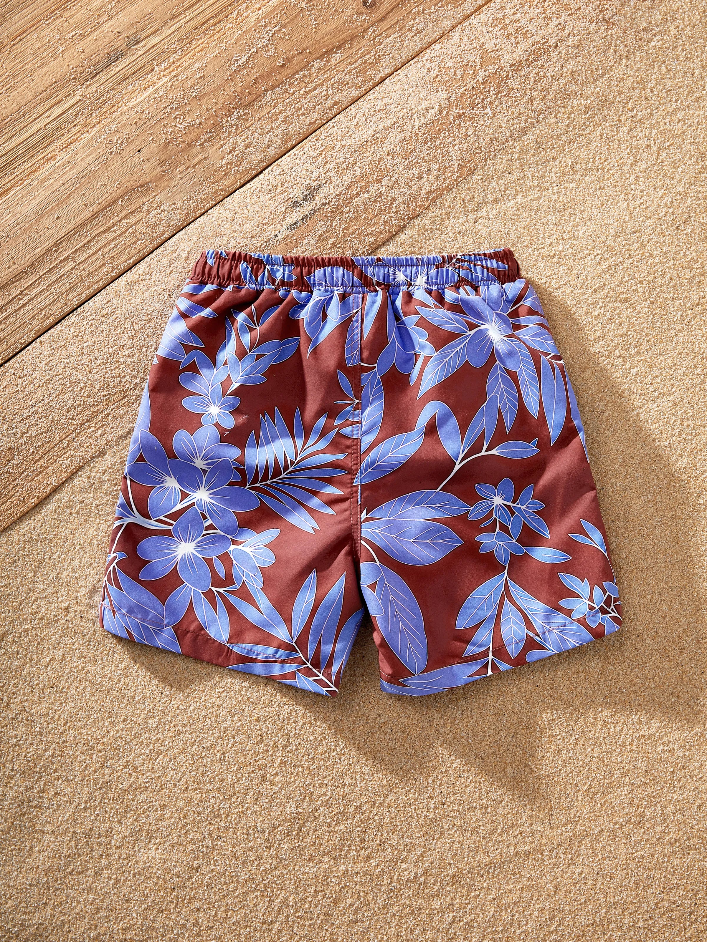 Toddler Boy Tropical Leaf Print Swim Trunks Set Multi-color - Image 3