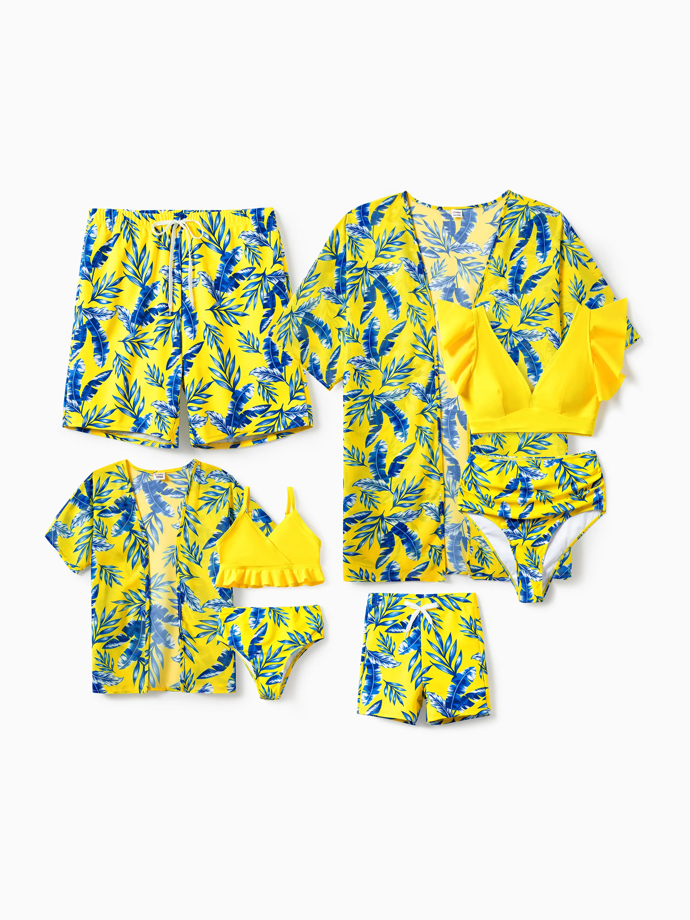 Toddler Boy Yellow Leaf Print Swim Trunks Yellow - Image 2