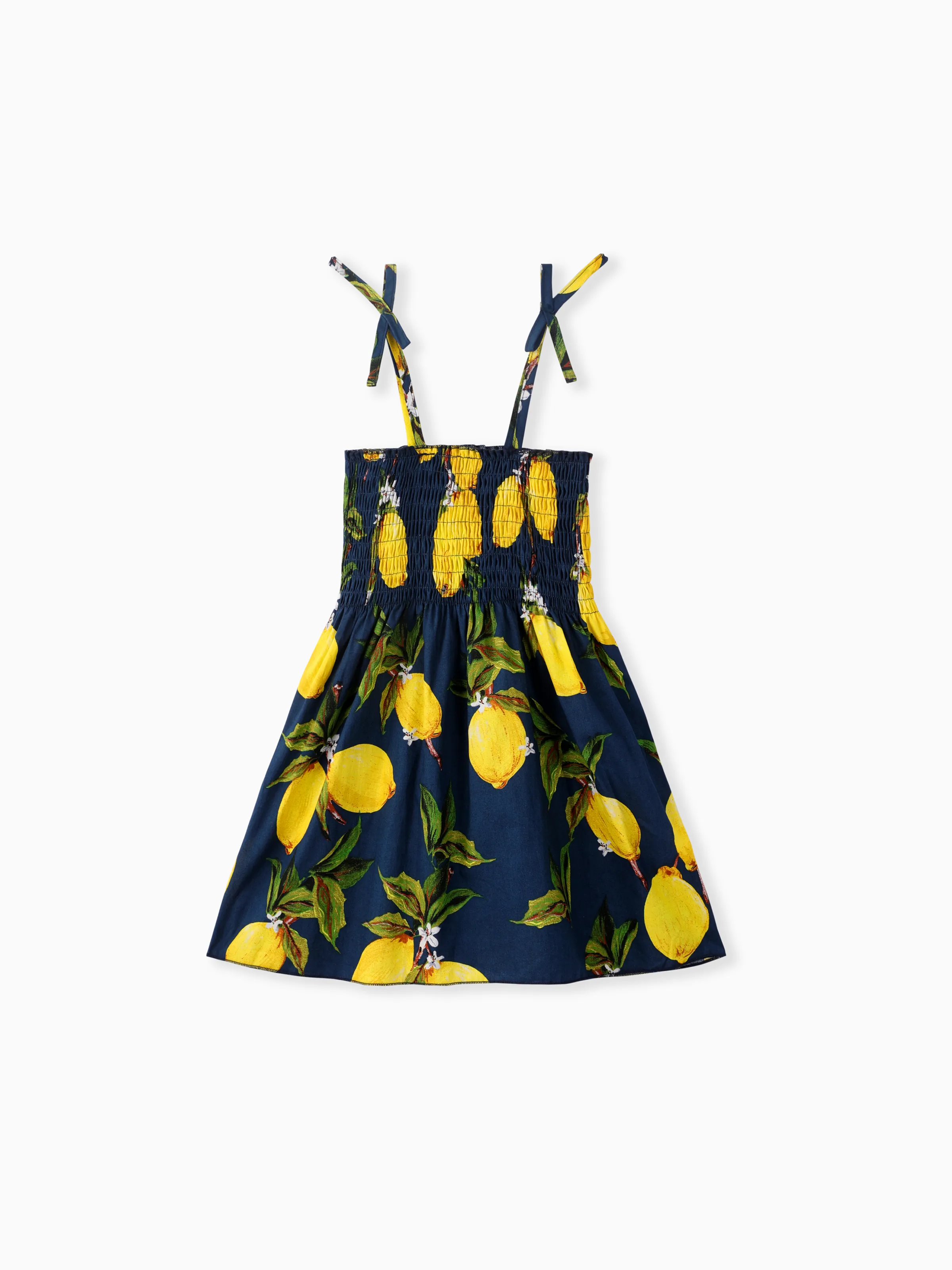 Toddler Girl 100% Cotton Sweet Sunflower Print Smocked Slip Dress Royal Blue - Image 3