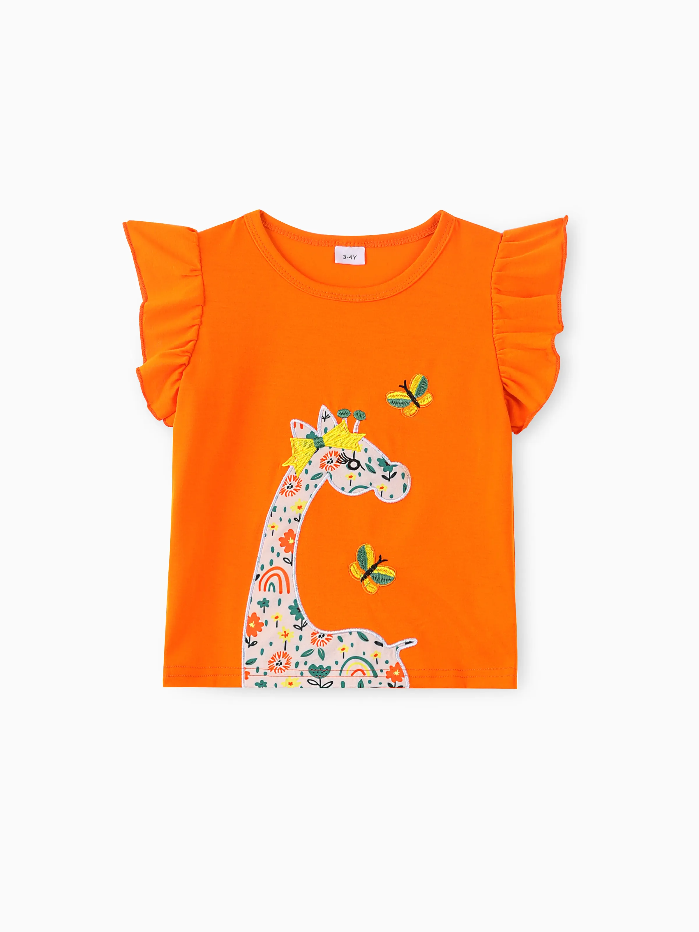 Toddler Girl  2PCS Childlike Giraffe Flutter Sleeve Top and Shorts Set Incarnadinepink - Image 5
