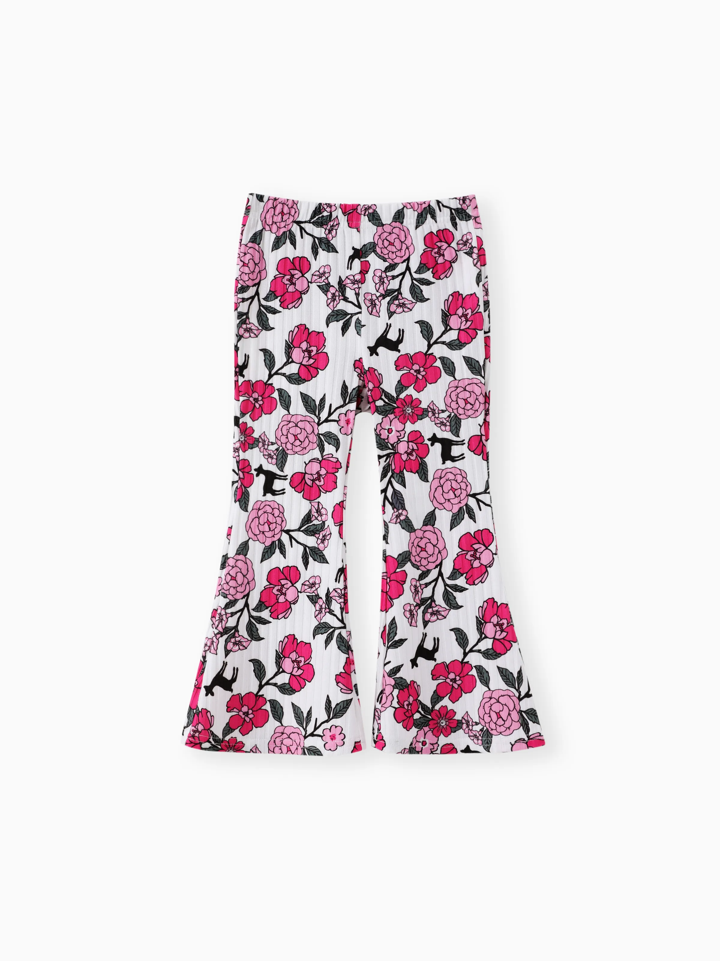 Toddler Girl 2pcs Dear Ruffled Sweatshirt and Floral Flared Pants Set Color block - Image 3