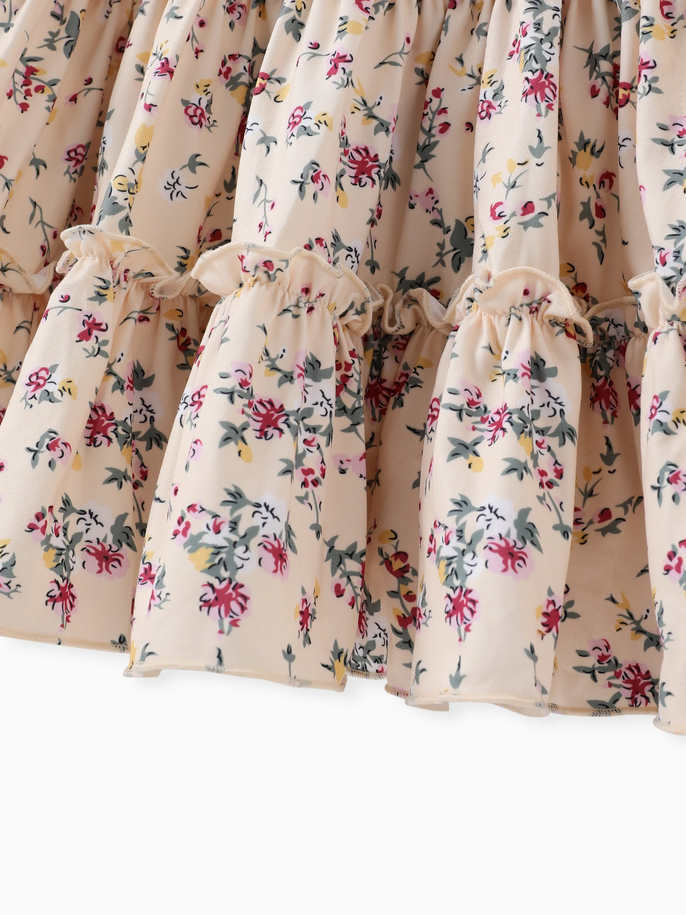 Toddler Girl 2pcs Lapel Collar Jacket and Floral Ruffled Dress Set Khaki - Image 9