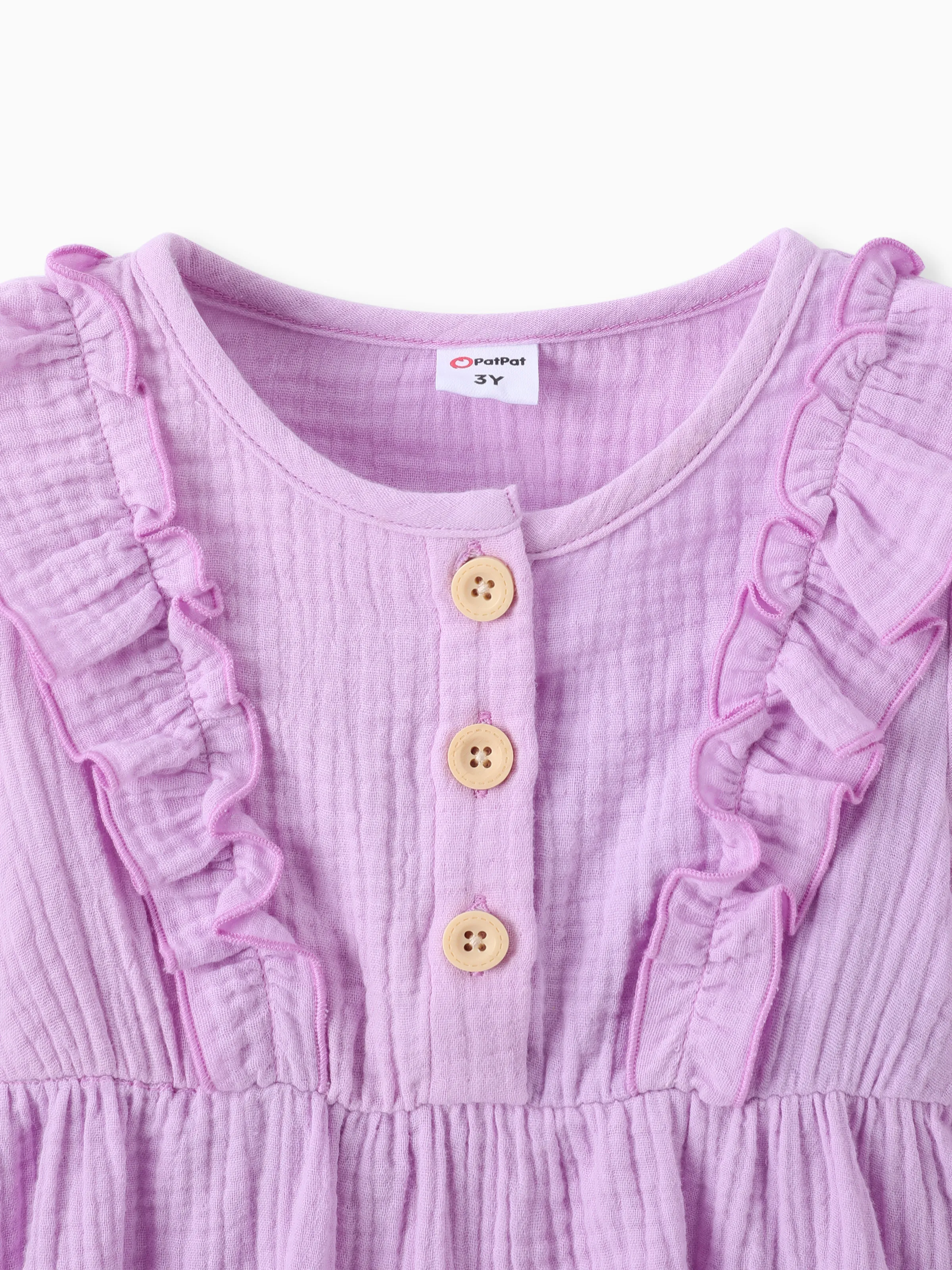 Toddler Girl 2pcs Sweet Ruffled Top and Floral Leggings Set Purple - Image 4