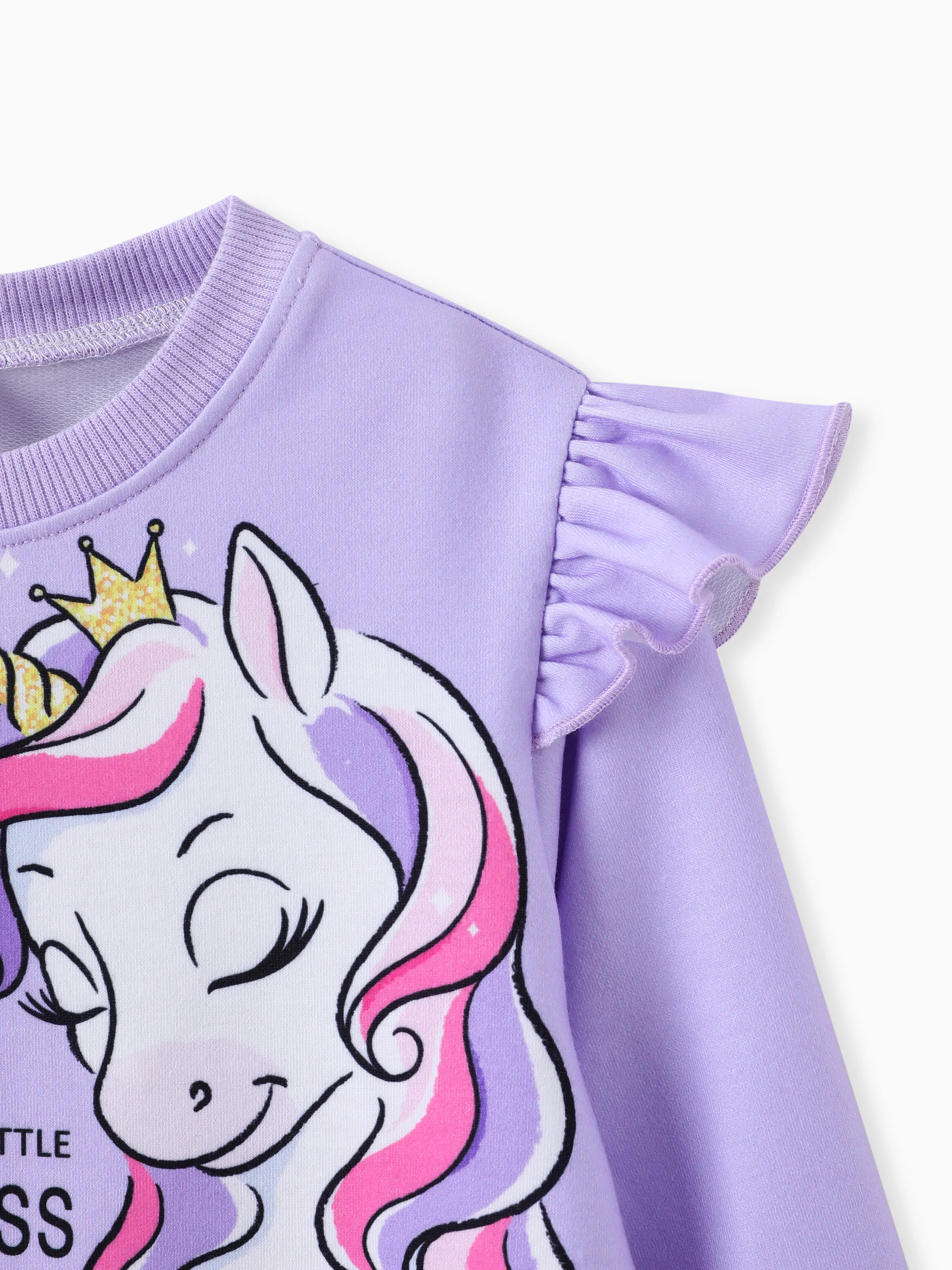 Toddler Girl Childlike Unicorn Print Sweatshirt Purple - Image 6