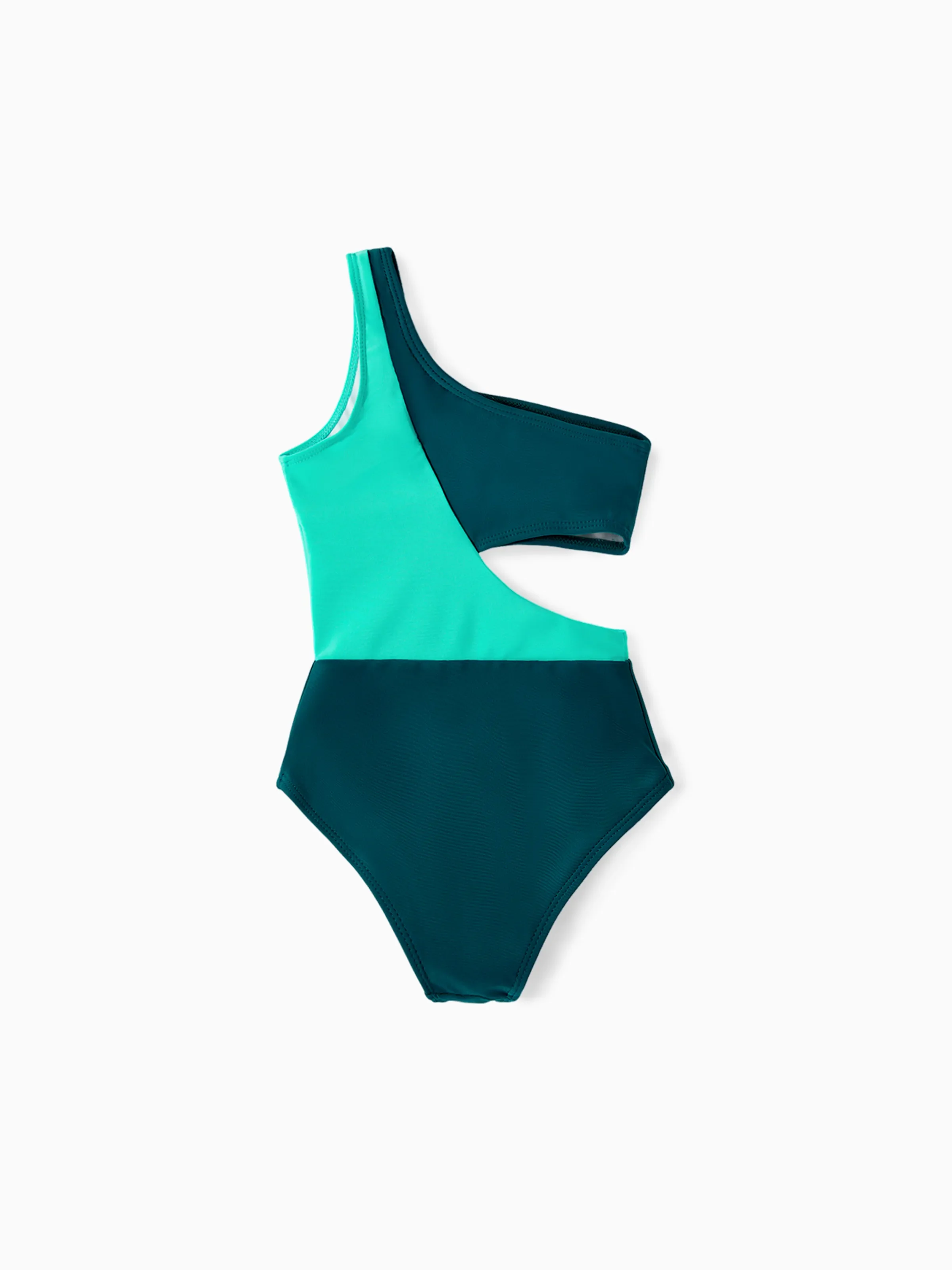 Toddler Girl Colorblock One Shoulder Cut Out One-piece Swimsuit  Deep Turquoise - Image 4