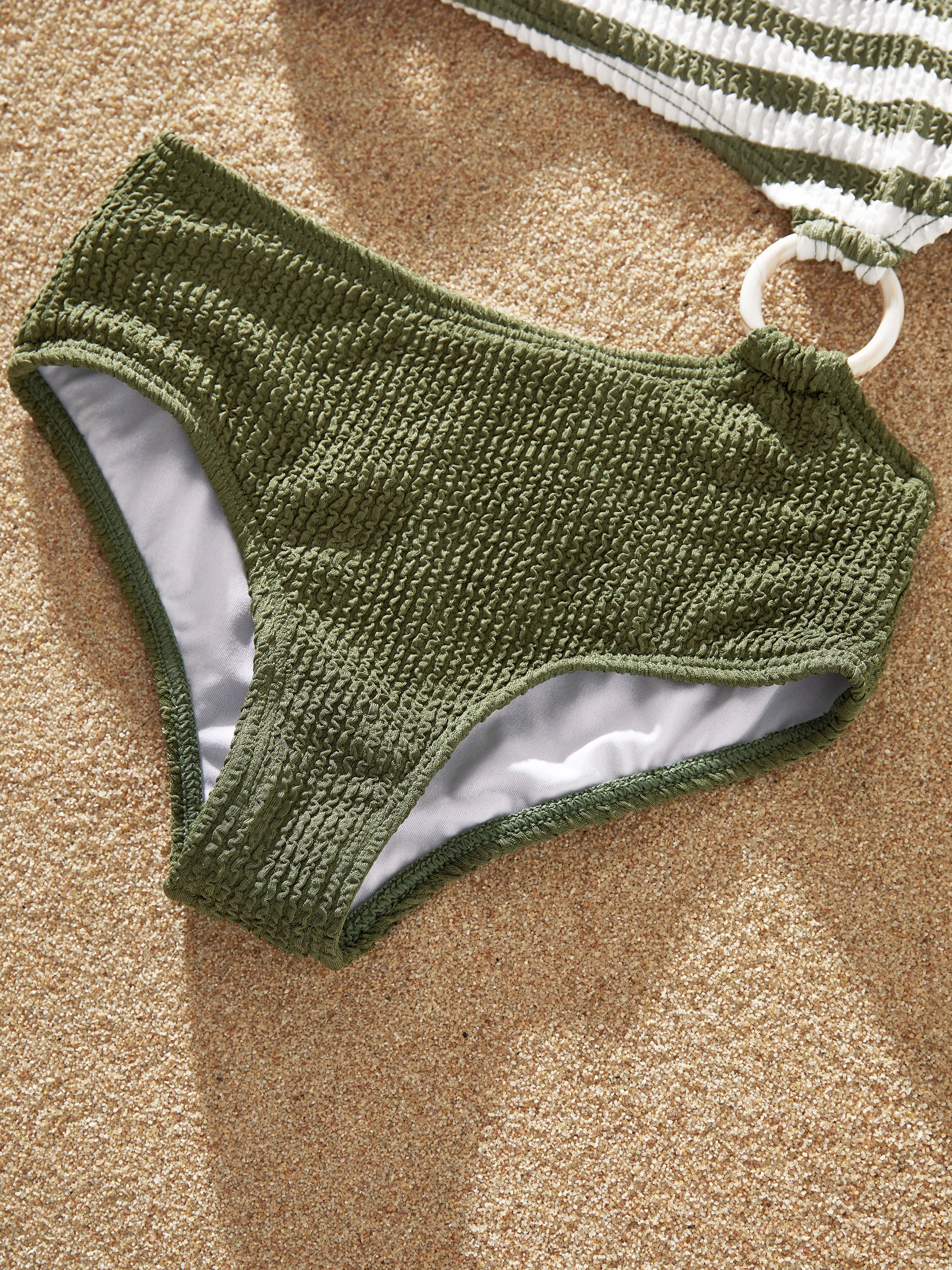 Toddler Girl Colorblock Stripe One Piece One Shoulder Swimsuit Army green - Image 6