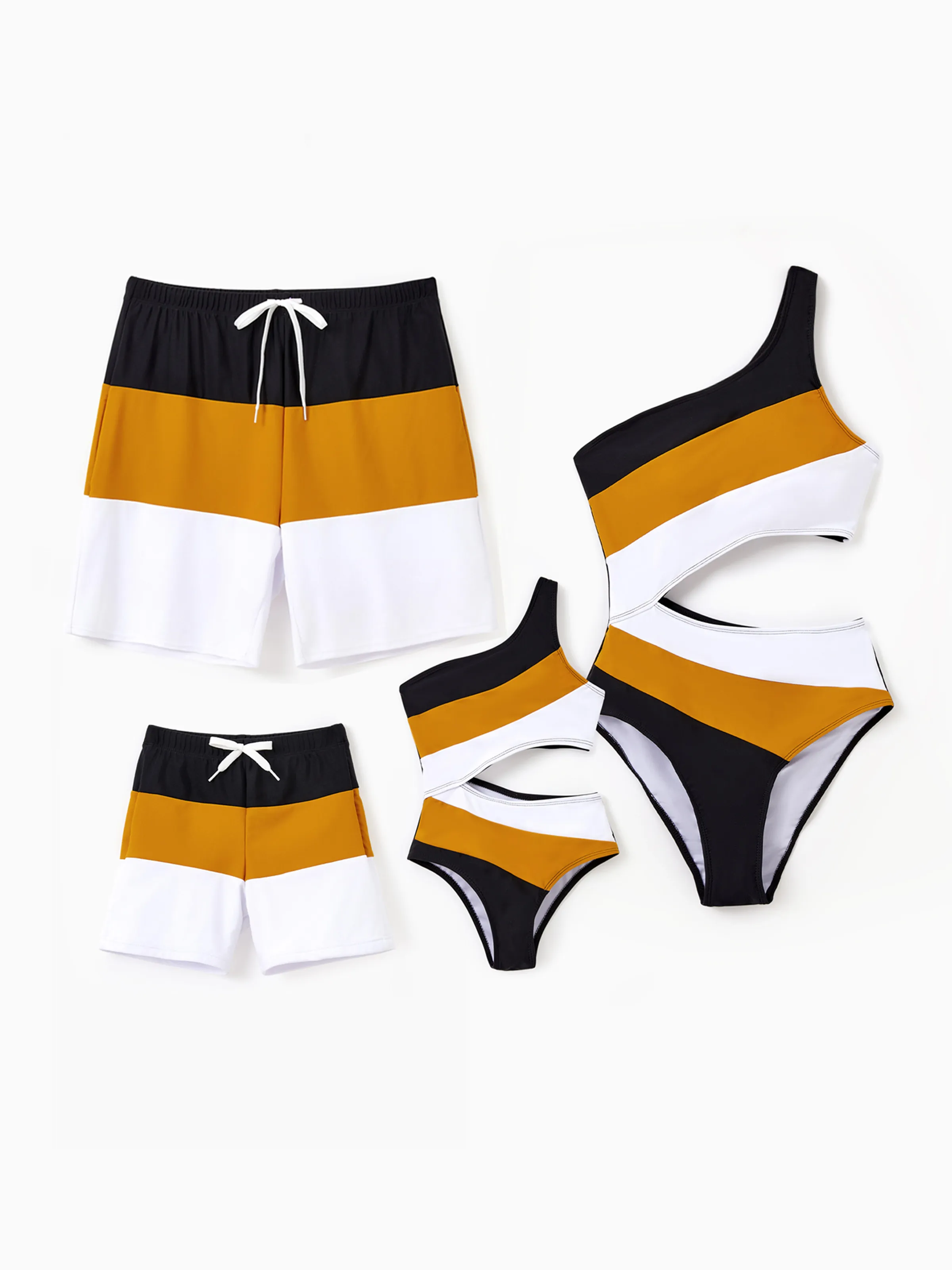 Toddler Girl Colorblock Cut Out Waist One-Shoulder One-piece Swimsuit Multi-color - Image 2