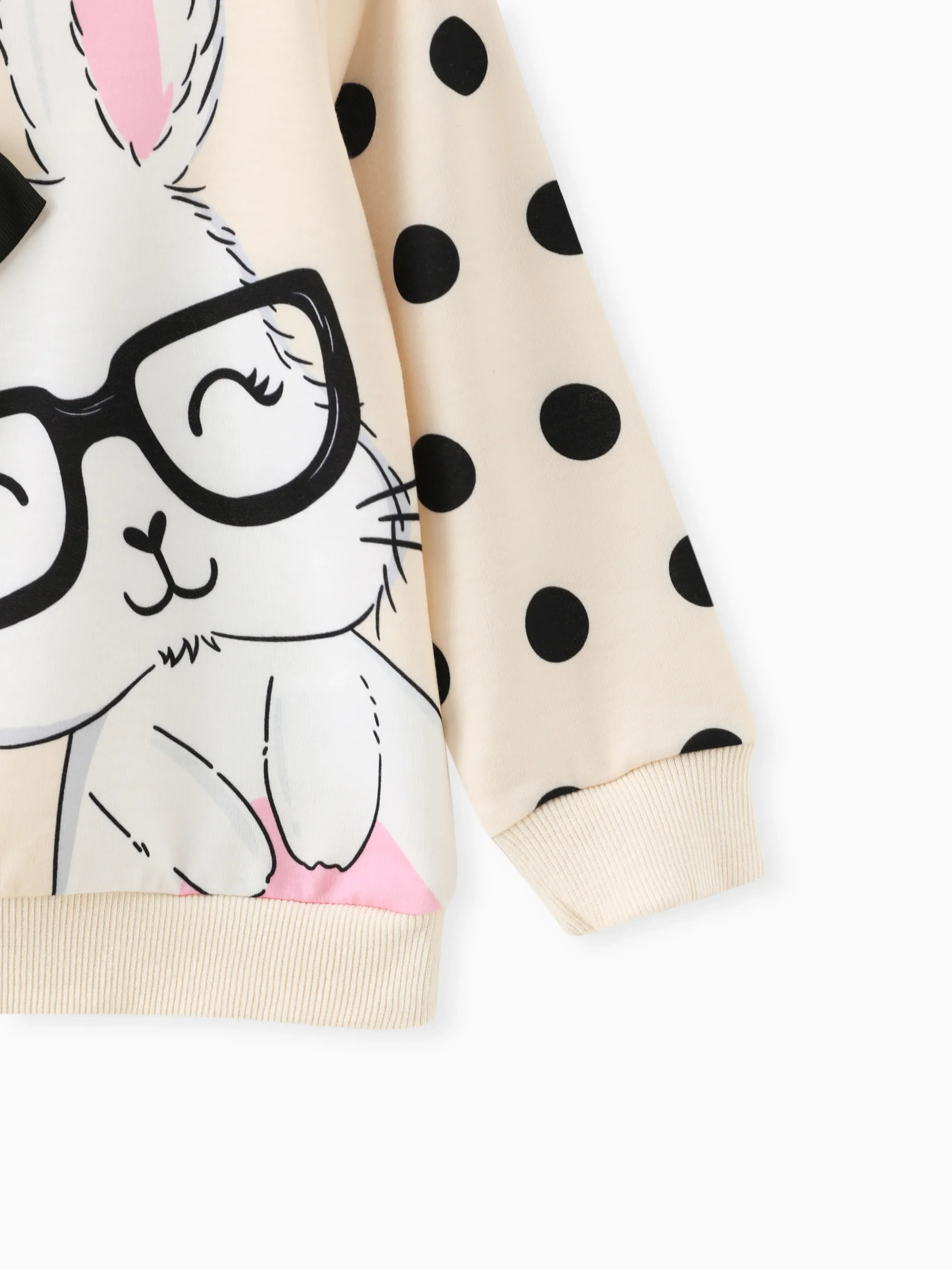 Toddler Girl Cute Rabbit Print Polka dots Pullover Sweatshirt Apricot - Image 4