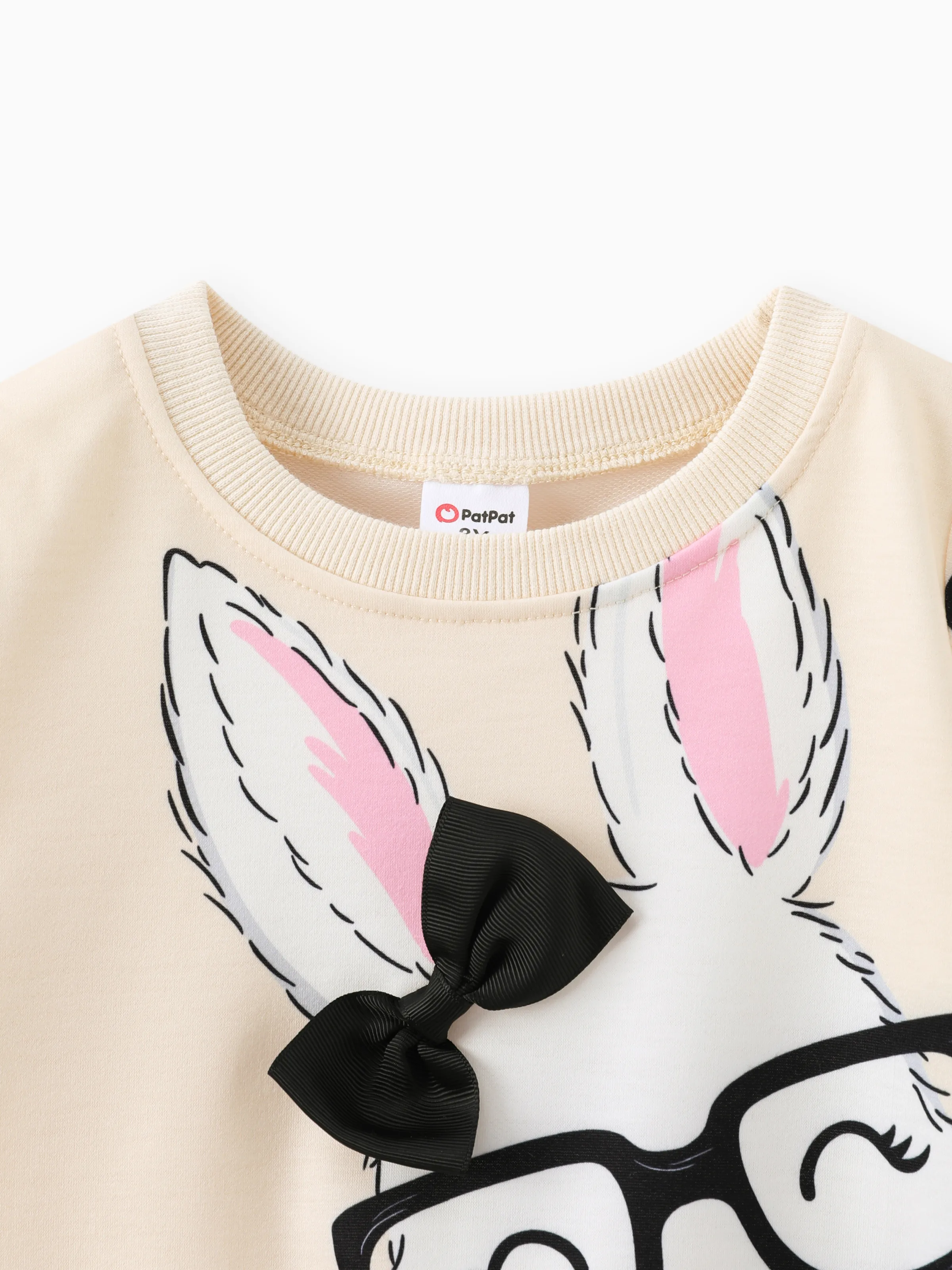 Toddler Girl Cute Rabbit Print Polka dots Pullover Sweatshirt Apricot - Image 5