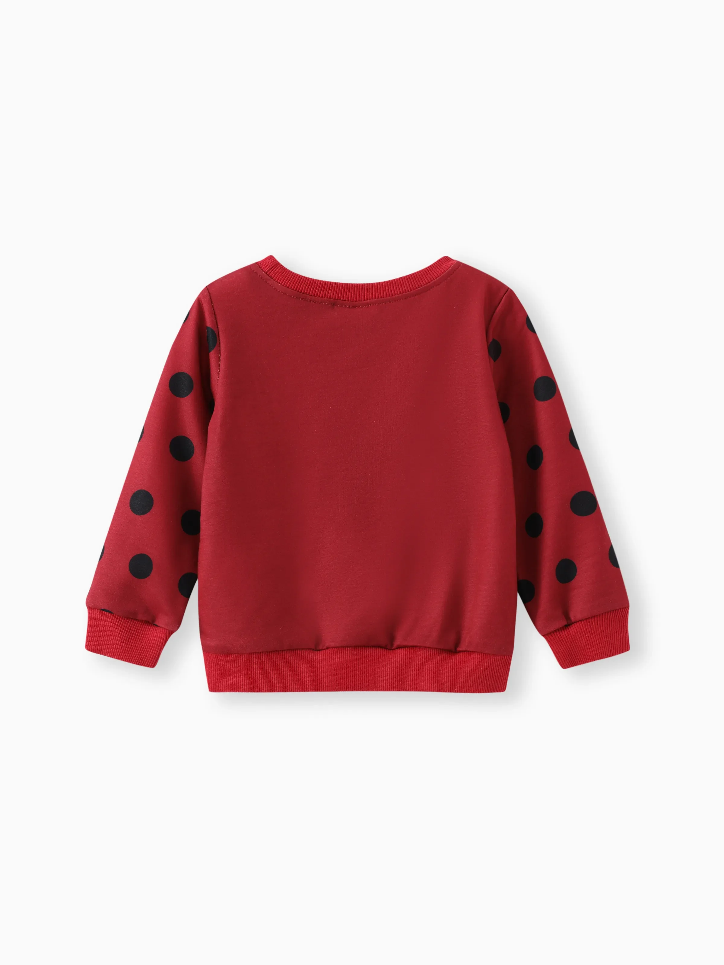 Toddler Girl Cute Rabbit Print Polka dots Pullover Sweatshirt Burgundy - Image 2