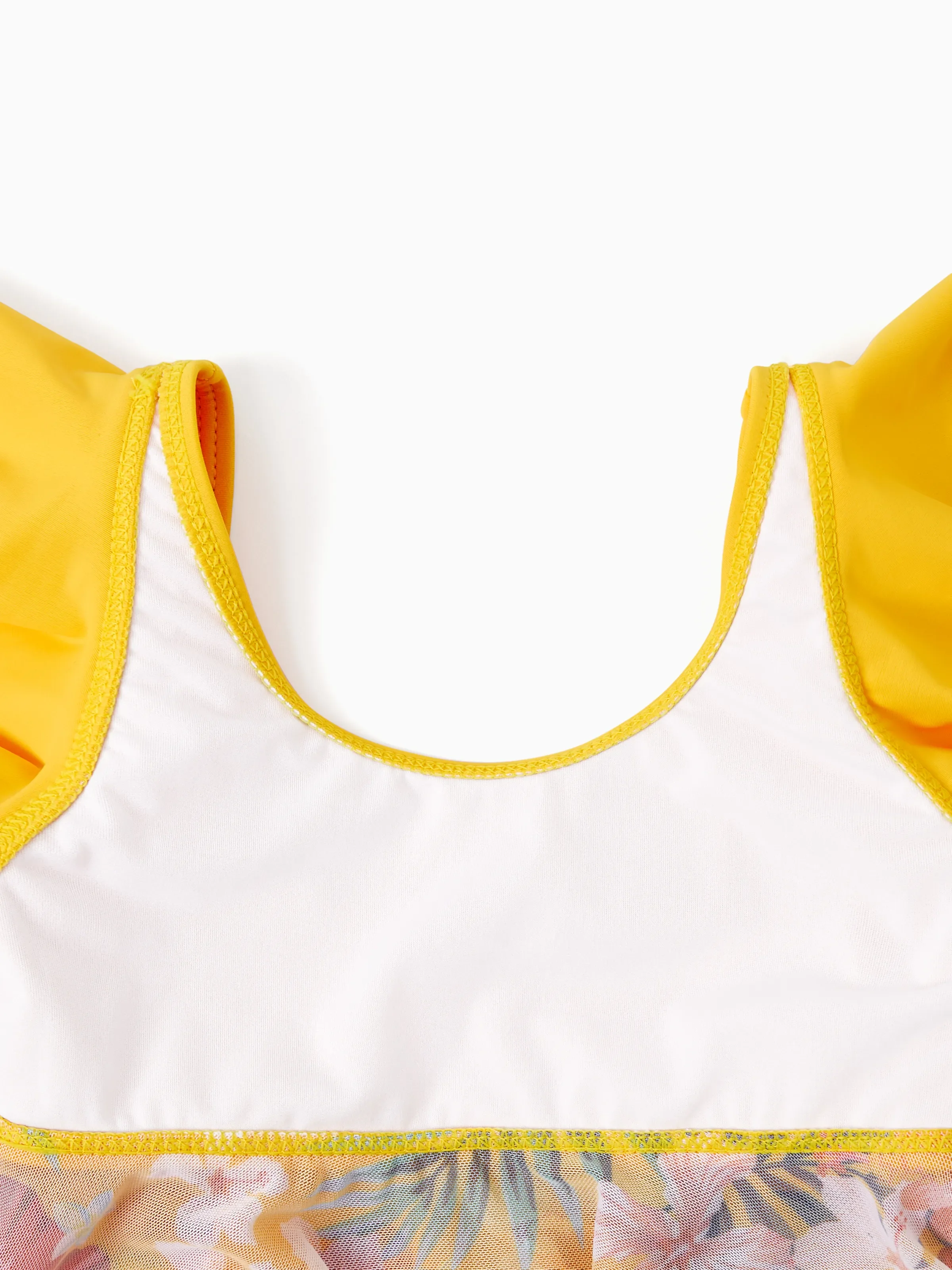 Toddler Girl Floral Drawstring Flowy Spliced Mesh Swim Dress with Triangle Swim Bottom Yellow - Image 5